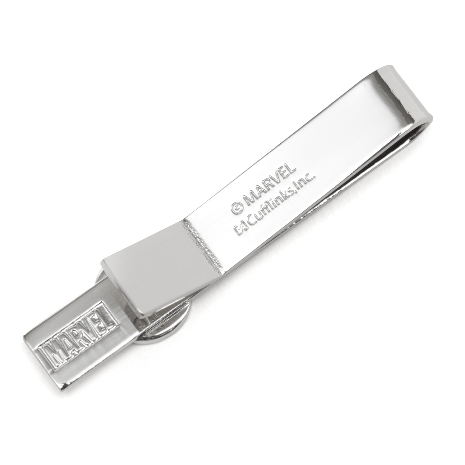 The Marvel Deadpool Cufflinks and Tie Bar Gift Set by Cufflinks.com features silver round cufflinks and a tie bar with black and white mask logos—ideal Marvel accessories for any fan.