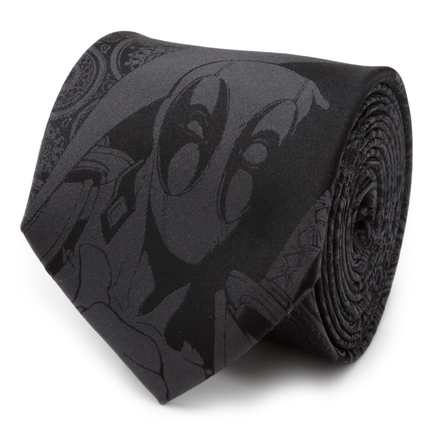 The Marvel Deadpool Hidden Paisley Black Silk Men's Tie by Cufflinks.com features a subtle masked Deadpool pattern, making it a sophisticated accessory for any fan.