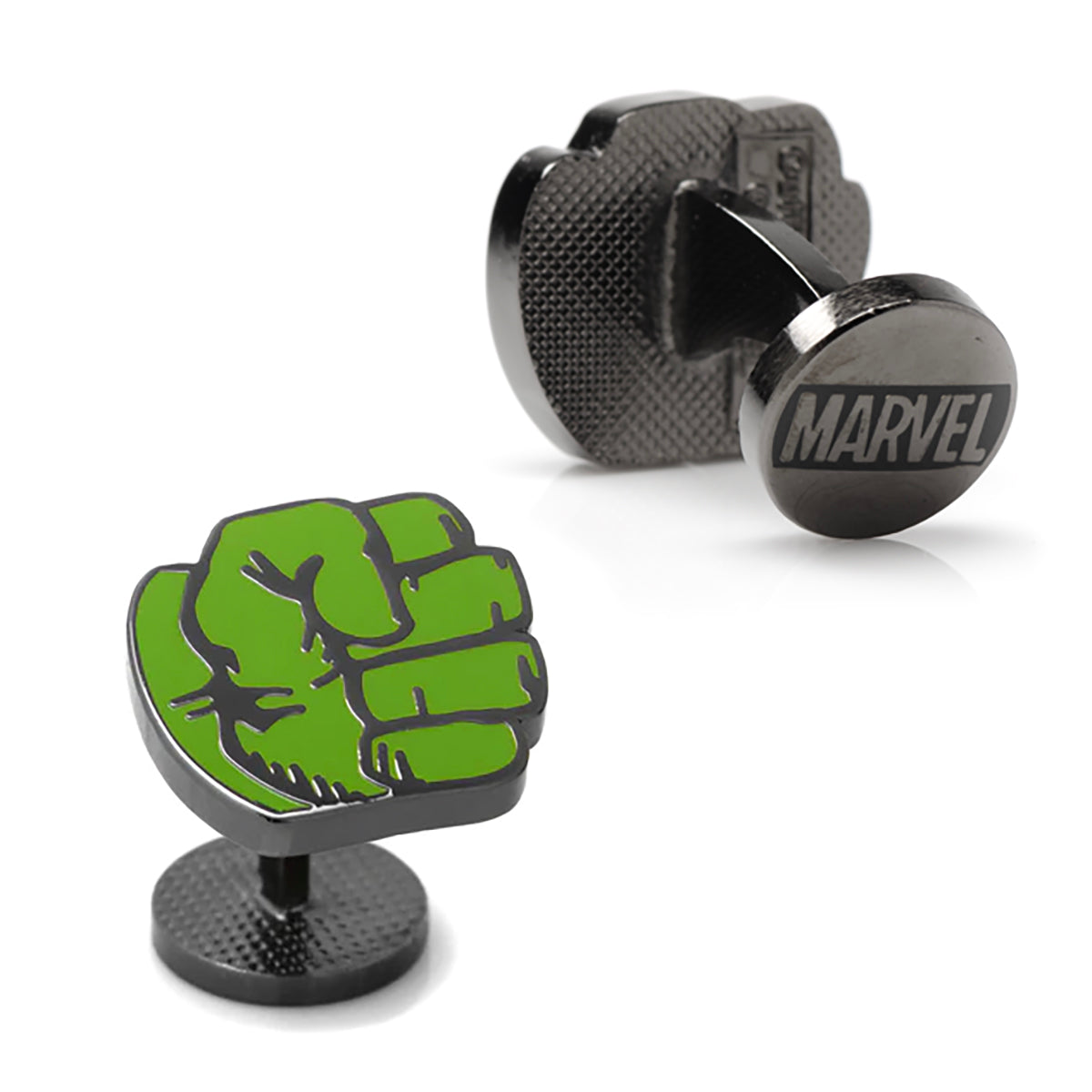 Add a bold touch to your style with Marvel Hulk Comics Pair Cufflinks from Cufflinks.com—superhero accessories featuring a green face and clenched fist, outlined in black, inspired by the Avengers.