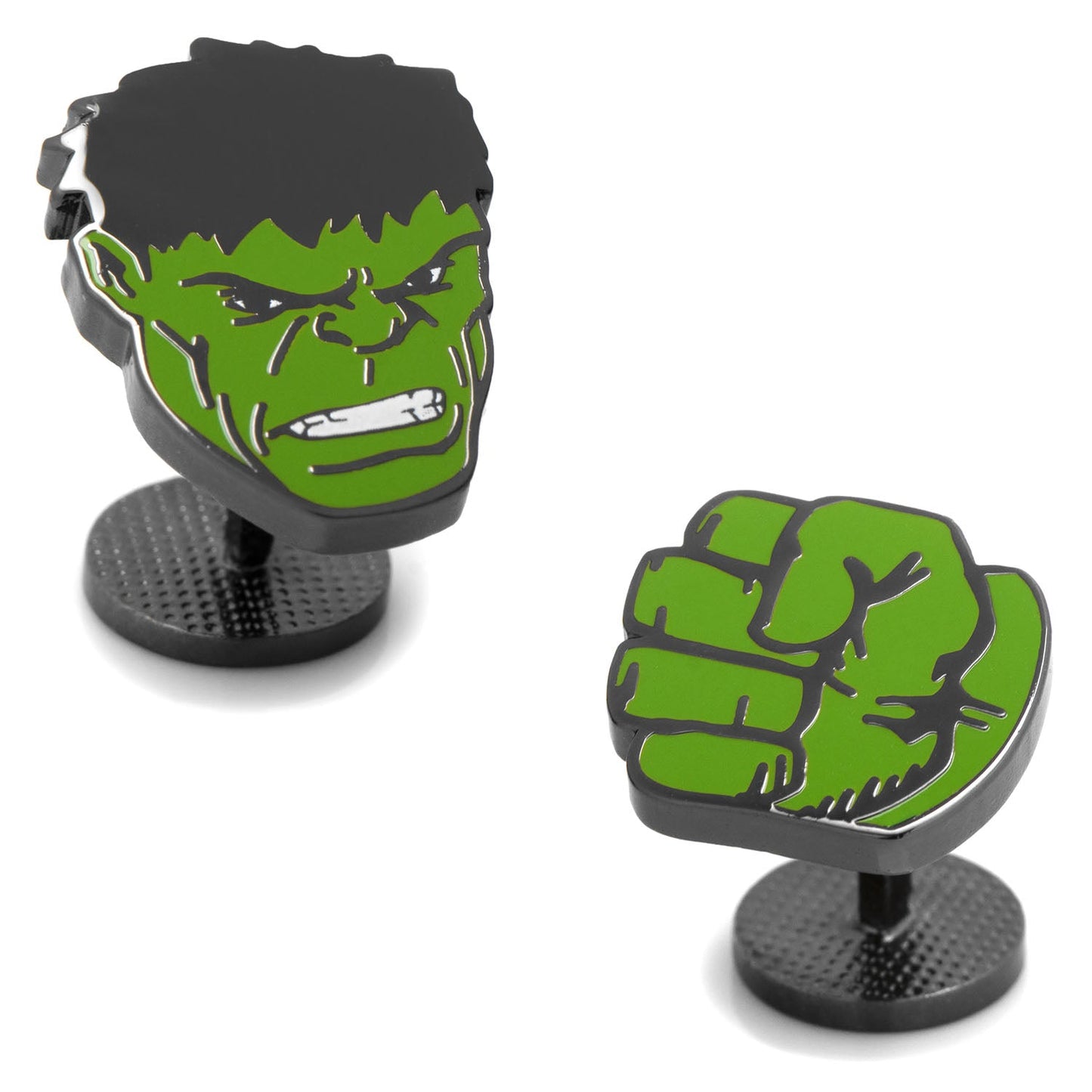 Add a bold touch to your style with Marvel Hulk Comics Pair Cufflinks from Cufflinks.com—superhero accessories featuring a green face and clenched fist, outlined in black, inspired by the Avengers.