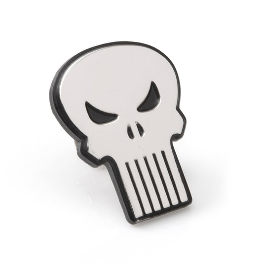 The Marvel The Punisher Silver Lapel Pin by Cufflinks.com features a stylized white skull—ideal for fans and collectors of The Punisher accessories.