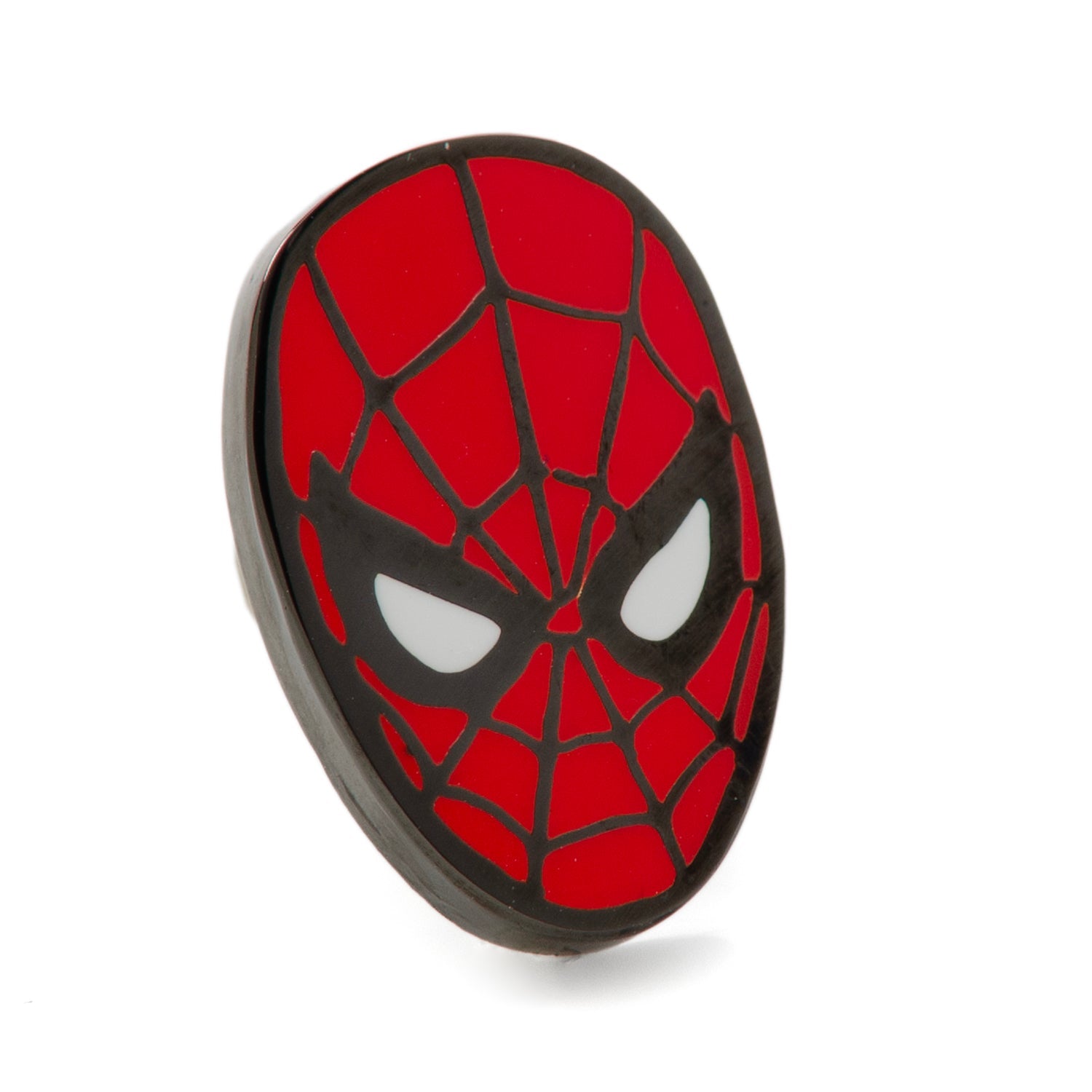 The Marvel Spider-Man Dot Gray and Black Gift Set by Cufflinks.com includes black socks with a gray mask pattern and a Spider-Man lapel pin—ideal for any Spider-Man fan.