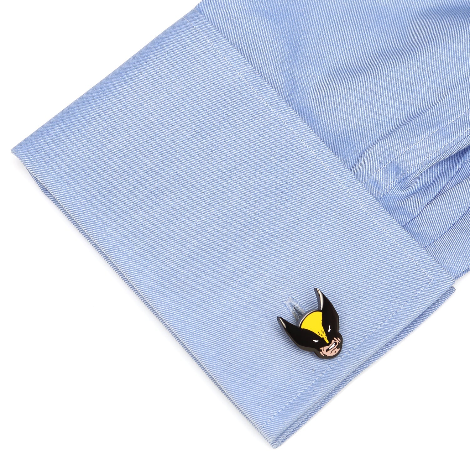 Marvel X-Men Wolverine Cufflinks by Cufflinks.com showcase the iconic masked face in black, yellow, and white enamel—ideal for superhero fans.