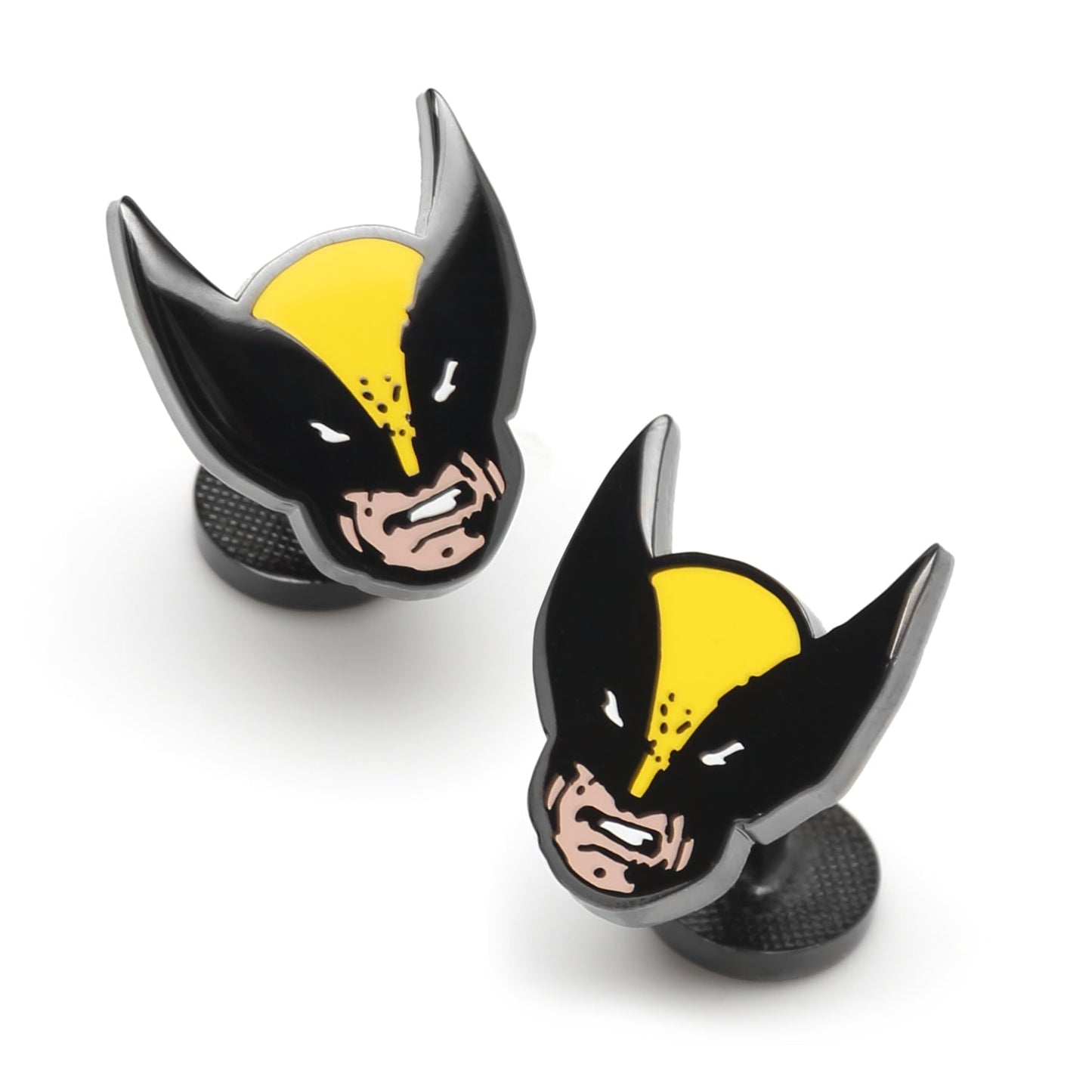Marvel X-Men Wolverine Cufflinks by Cufflinks.com showcase the iconic masked face in black, yellow, and white enamel—ideal for superhero fans.