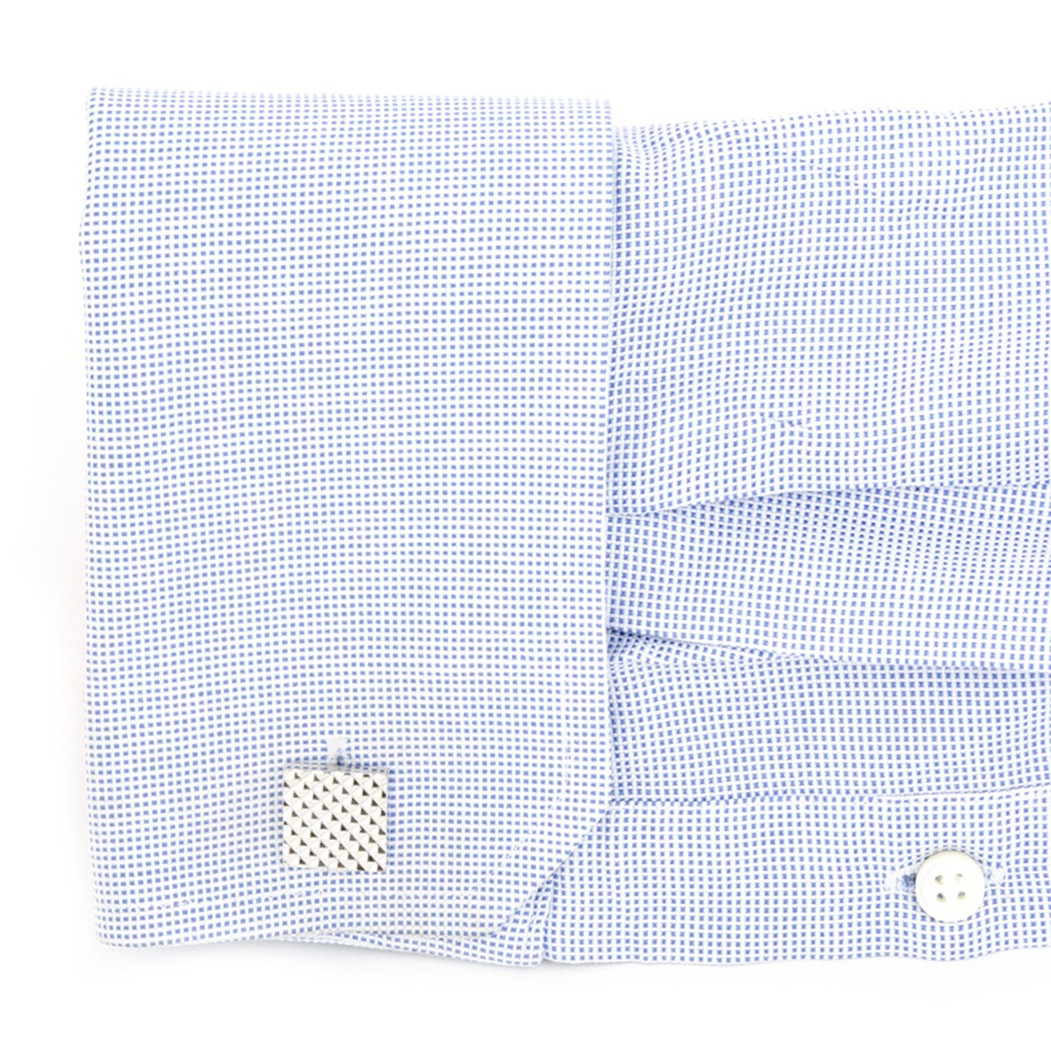 The Apex Square Cufflinks by Cufflinks.com feature a silver, rhodium-plated finish and a textured geometric pyramid pattern, making them a refined accessory for formal occasions.