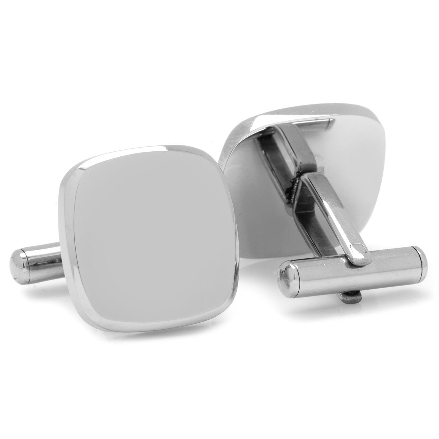 Cufflinks.com's Stainless Steel Soft Square Engravable Cufflinks feature the initials "CMR" elegantly engraved on each, adding a personalized touch.