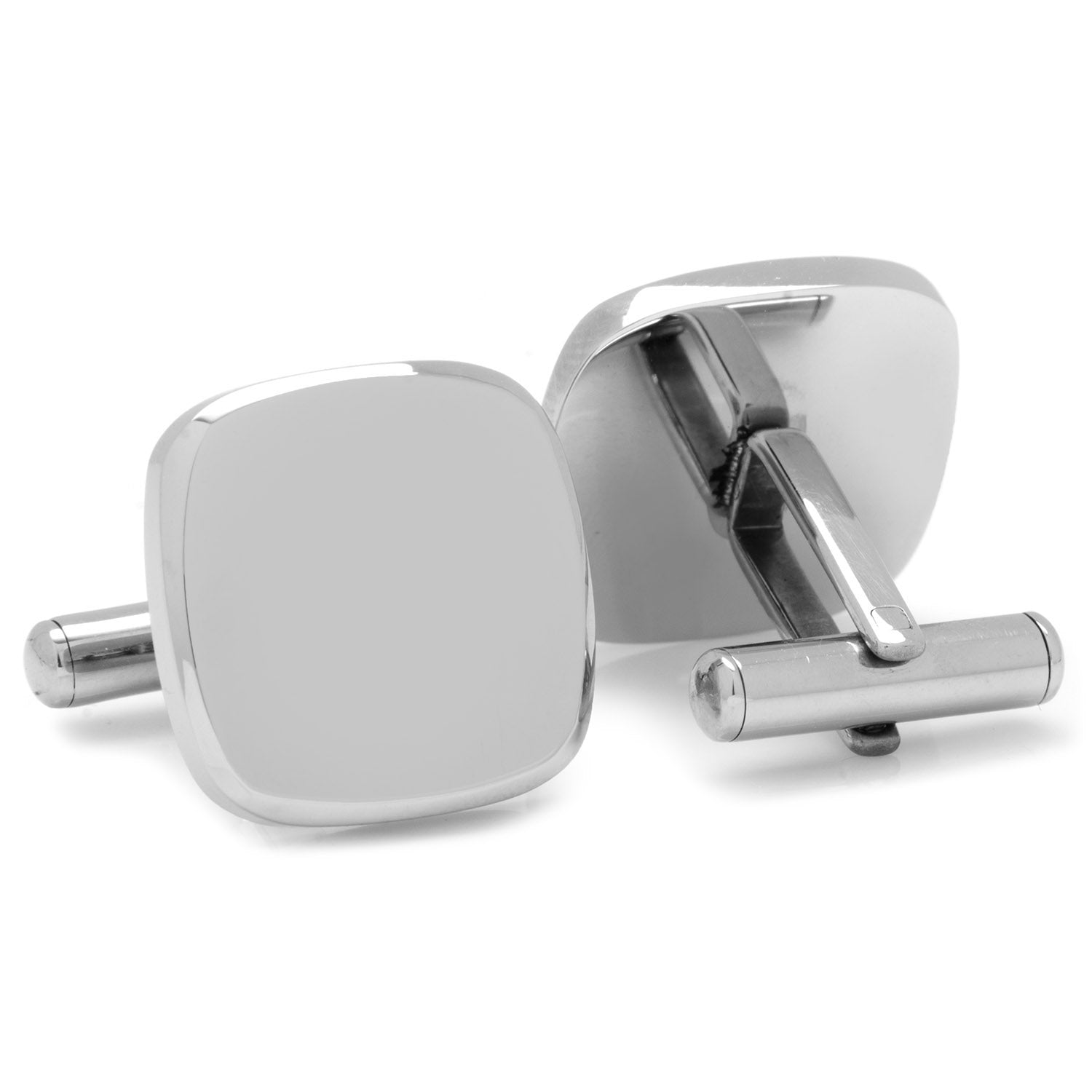 Cufflinks.com's Stainless Steel Soft Square Engravable Cufflinks feature the initials "CMR" elegantly engraved on each, adding a personalized touch.