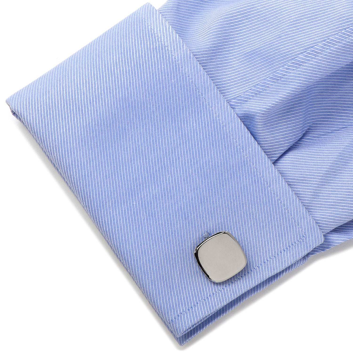 Cufflinks.com's Stainless Steel Soft Square Engravable Cufflinks feature the initials "CMR" elegantly engraved on each, adding a personalized touch.