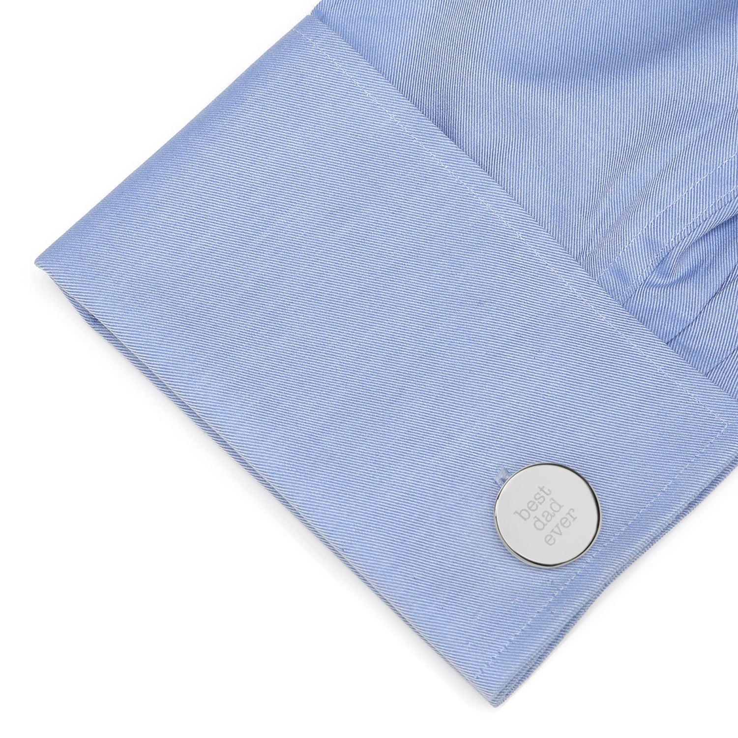 The Best Dad Ever Engravable Cufflinks by Cufflinks.com feature one cufflink engraved with “best dad ever” and the other with “love, olivia, henry & grayson”—a meaningful gift he’ll cherish.