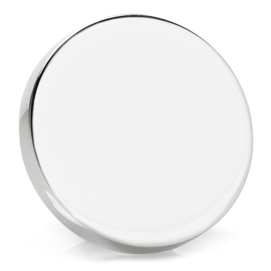 The Cufflinks.com Stainless Steel Engravable Round Infinity Tie Tac features a smooth, reflective silver finish and flat, circular design, shown here against a white background.
