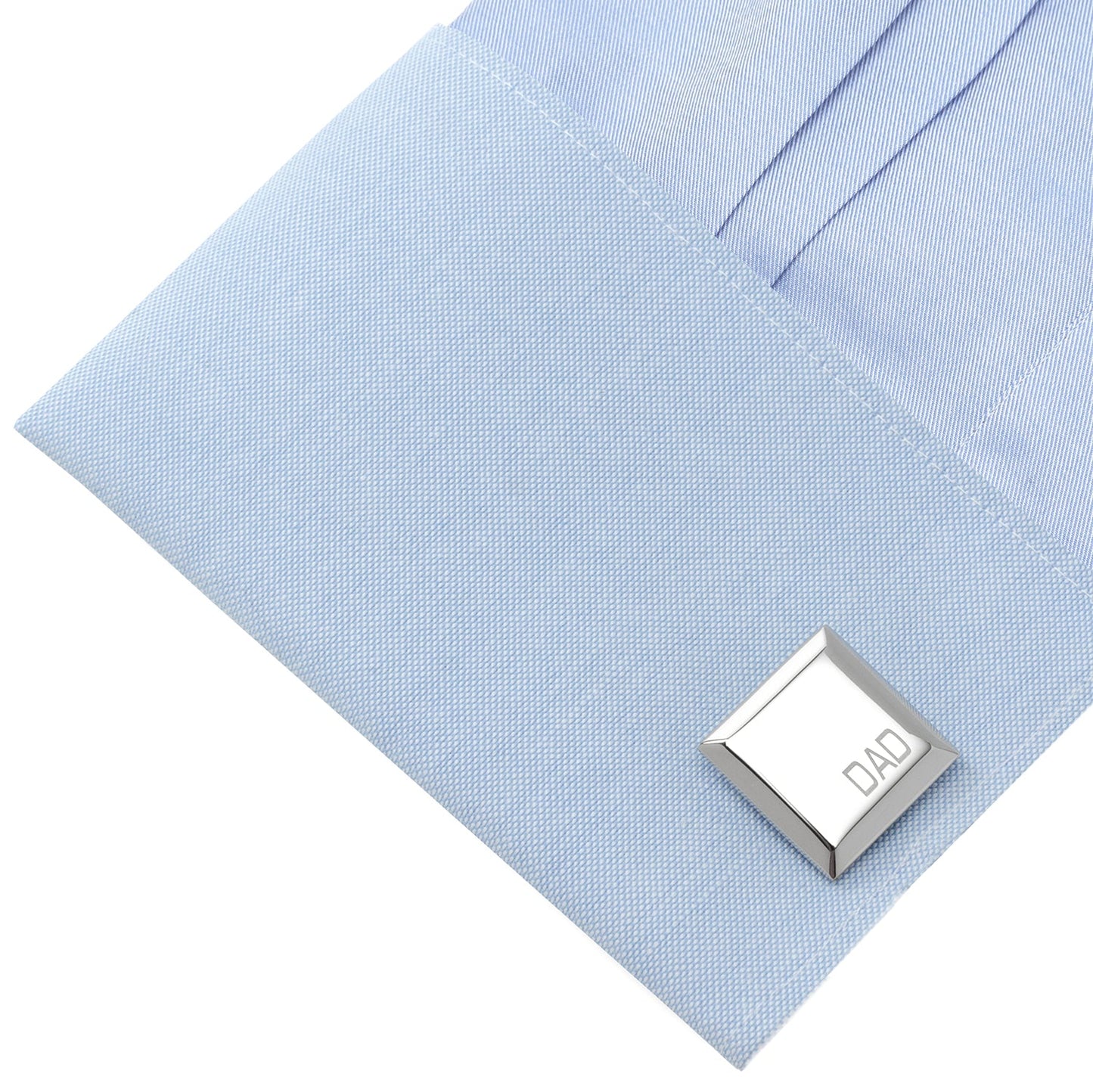 DAD Cufflinks by Cufflinks.com are shown on a white background, featuring a square stainless steel design engraved with "DAD"—a timeless gift for any occasion.