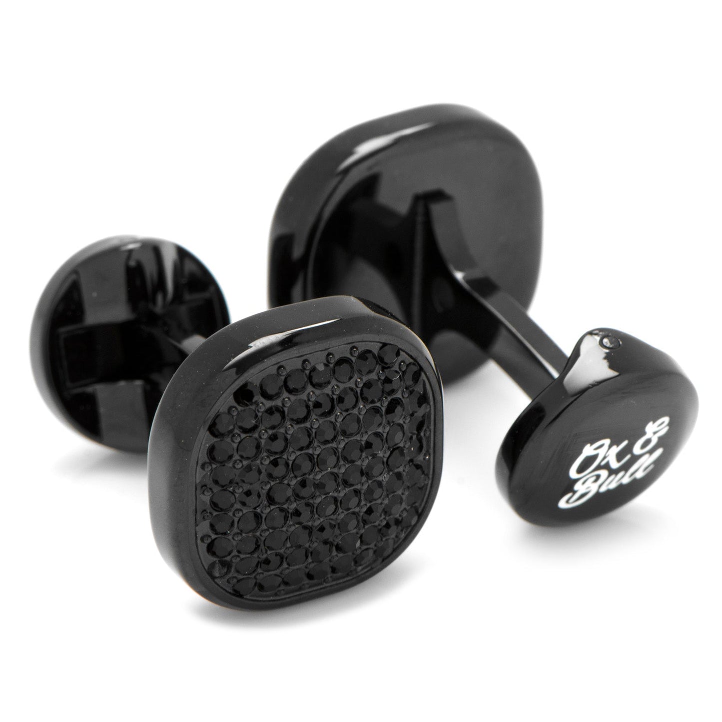 The Black Stainless Steel Black Pave Crystal Cufflinks from Cufflinks.com feature a textured, beaded square design—an elegant accessorizing choice for men.