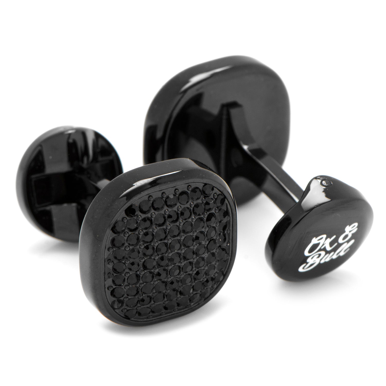 The Black Stainless Steel Black Pave Crystal Cufflinks from Cufflinks.com feature a textured, beaded square design—an elegant accessorizing choice for men.