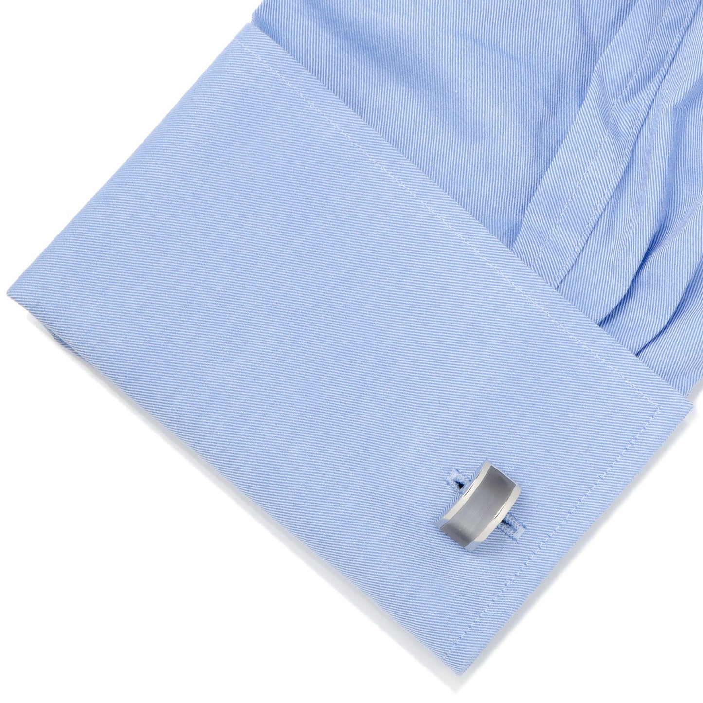 The Gray Cat's Eye Bridged Cufflinks by Cufflinks.com feature rectangular, silver-toned edges with a brushed gray cat's eye center, displayed on a white background.
