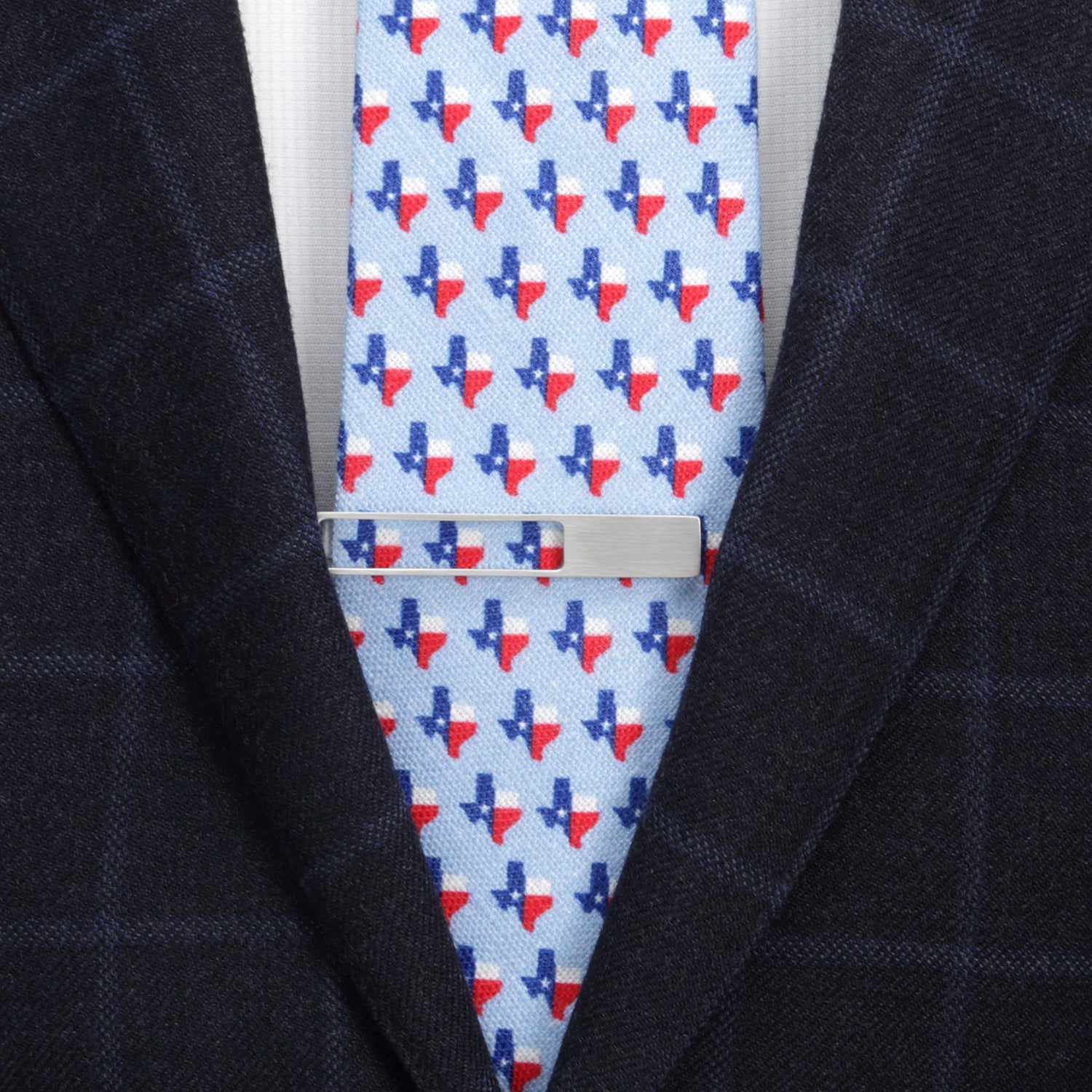 The Die Cut Metal Stainless Steel Tie Clip by Cufflinks.com features a brushed finish and rectangular cut-out design, shown on a white background.