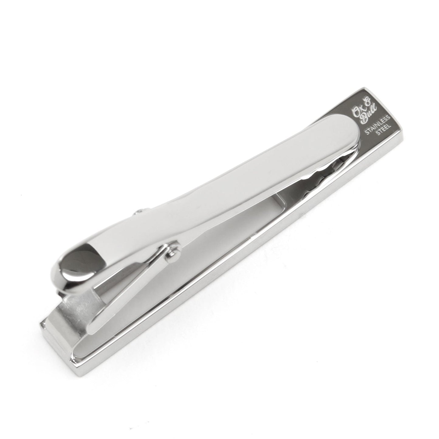 The Die Cut Metal Stainless Steel Tie Clip by Cufflinks.com features a brushed finish and rectangular cut-out design, shown on a white background.
