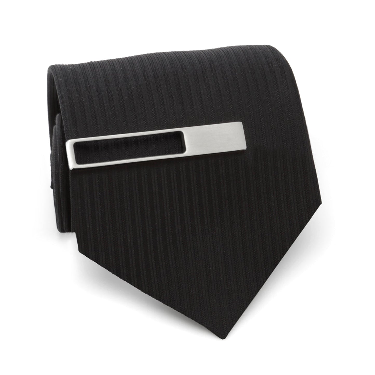 The Die Cut Metal Stainless Steel Tie Clip by Cufflinks.com features a brushed finish and rectangular cut-out design, shown on a white background.