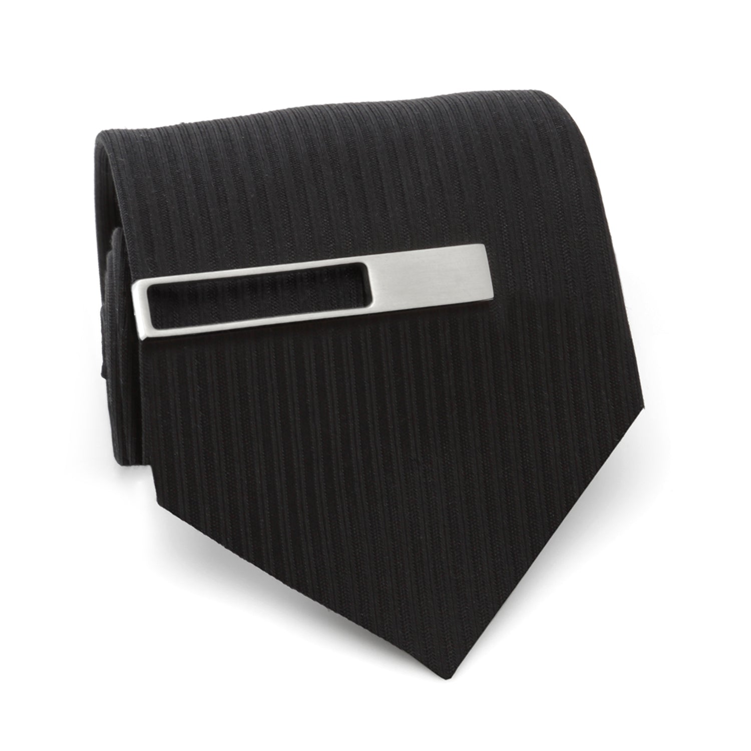 The Die Cut Metal Stainless Steel Tie Clip by Cufflinks.com features a brushed finish and rectangular cut-out design, shown on a white background.