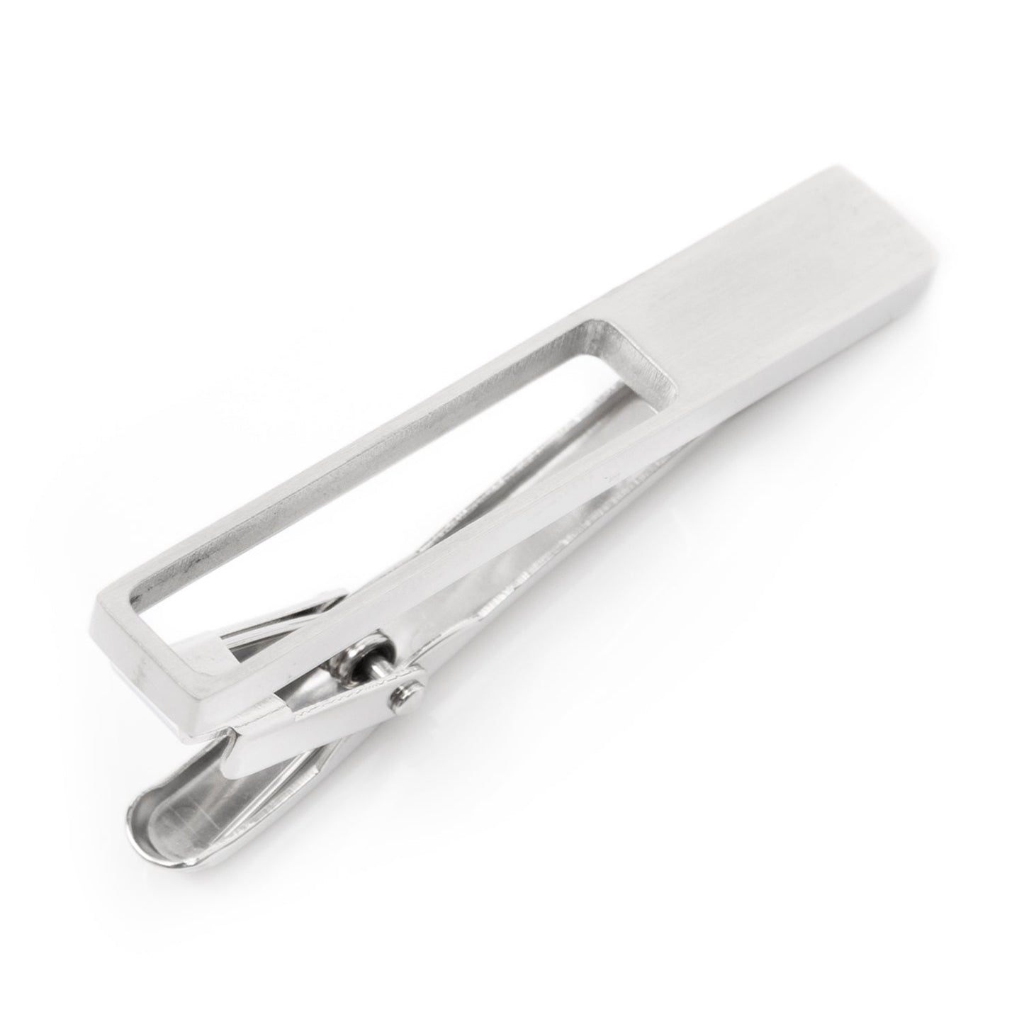The Die Cut Metal Stainless Steel Tie Clip by Cufflinks.com features a brushed finish and rectangular cut-out design, shown on a white background.