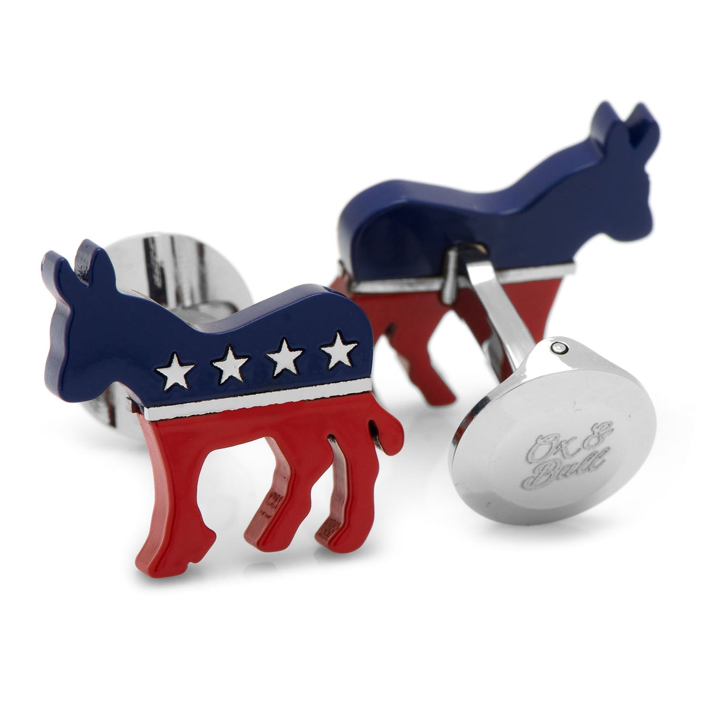 Show your political pride with Cufflinks.com’s Stainless Steel Democratic Donkey Cufflinks, featuring blue and red donkeys with white stars—a stylish tribute to the U.S. Democratic Party.