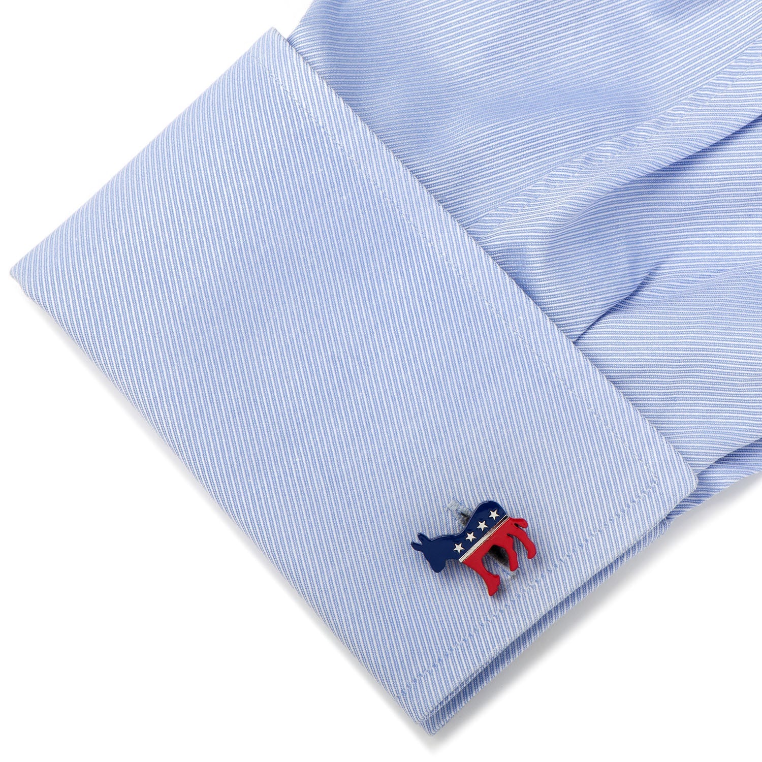 Show your political pride with Cufflinks.com’s Stainless Steel Democratic Donkey Cufflinks, featuring blue and red donkeys with white stars—a stylish tribute to the U.S. Democratic Party.