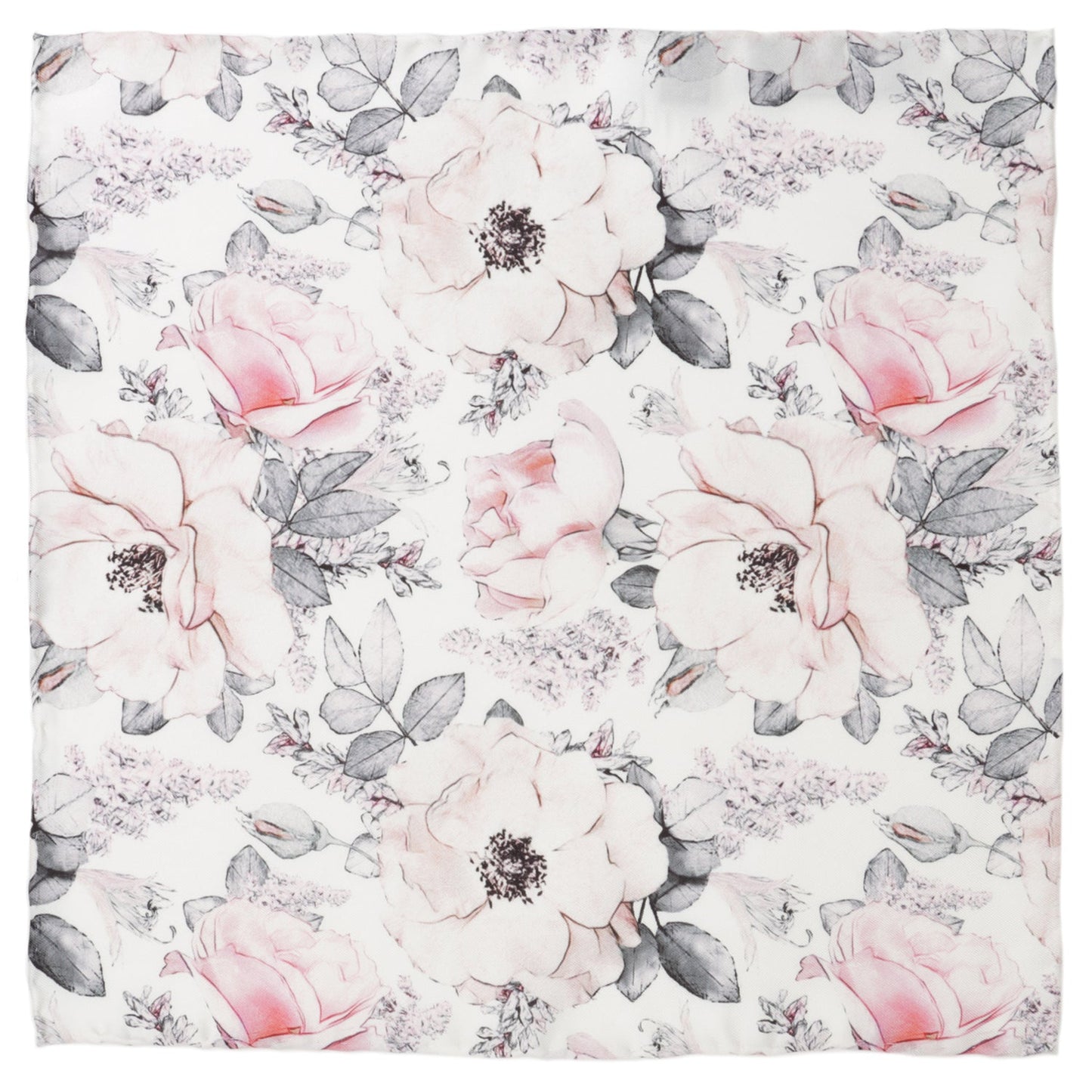 The Painted Floral Gray Necktie and Pocket Square Gift Set by Cufflinks.com features a vintage-inspired white design with pink and gray flowers—perfect for elevating your formal wardrobe.