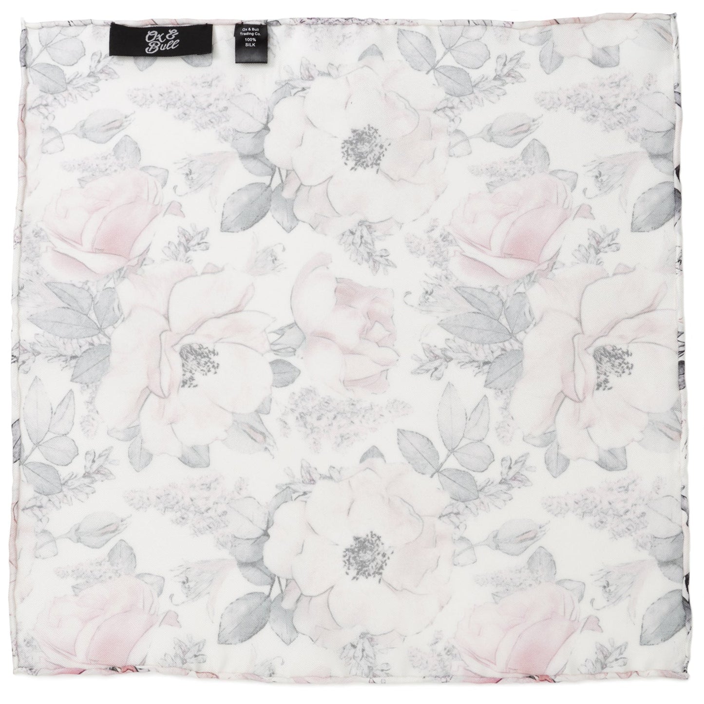 The Painted Floral Gray Necktie and Pocket Square Gift Set by Cufflinks.com features a vintage-inspired white design with pink and gray flowers—perfect for elevating your formal wardrobe.