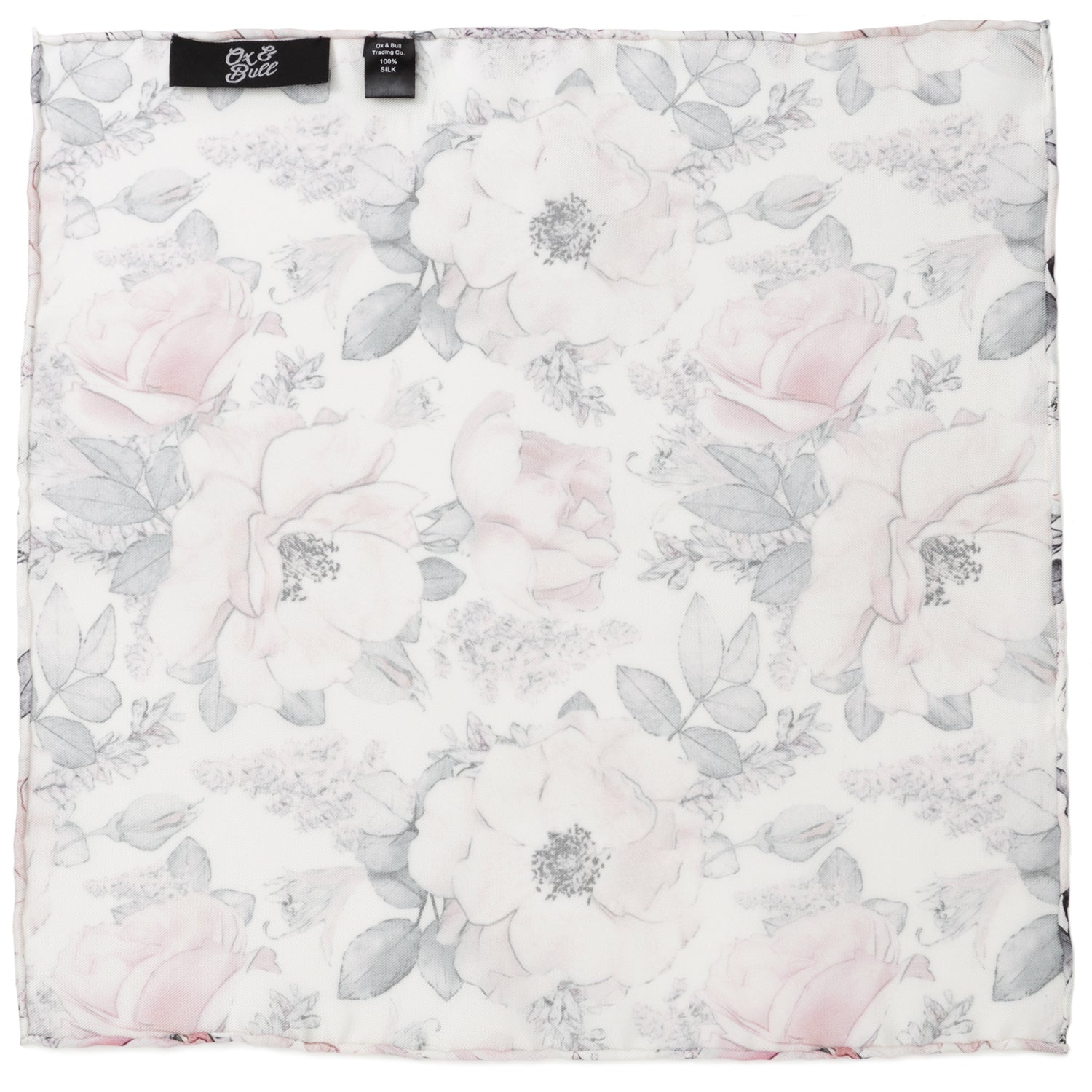 The Painted Floral Gray Necktie and Pocket Square Gift Set by Cufflinks.com features a vintage-inspired white design with pink and gray flowers—perfect for elevating your formal wardrobe.