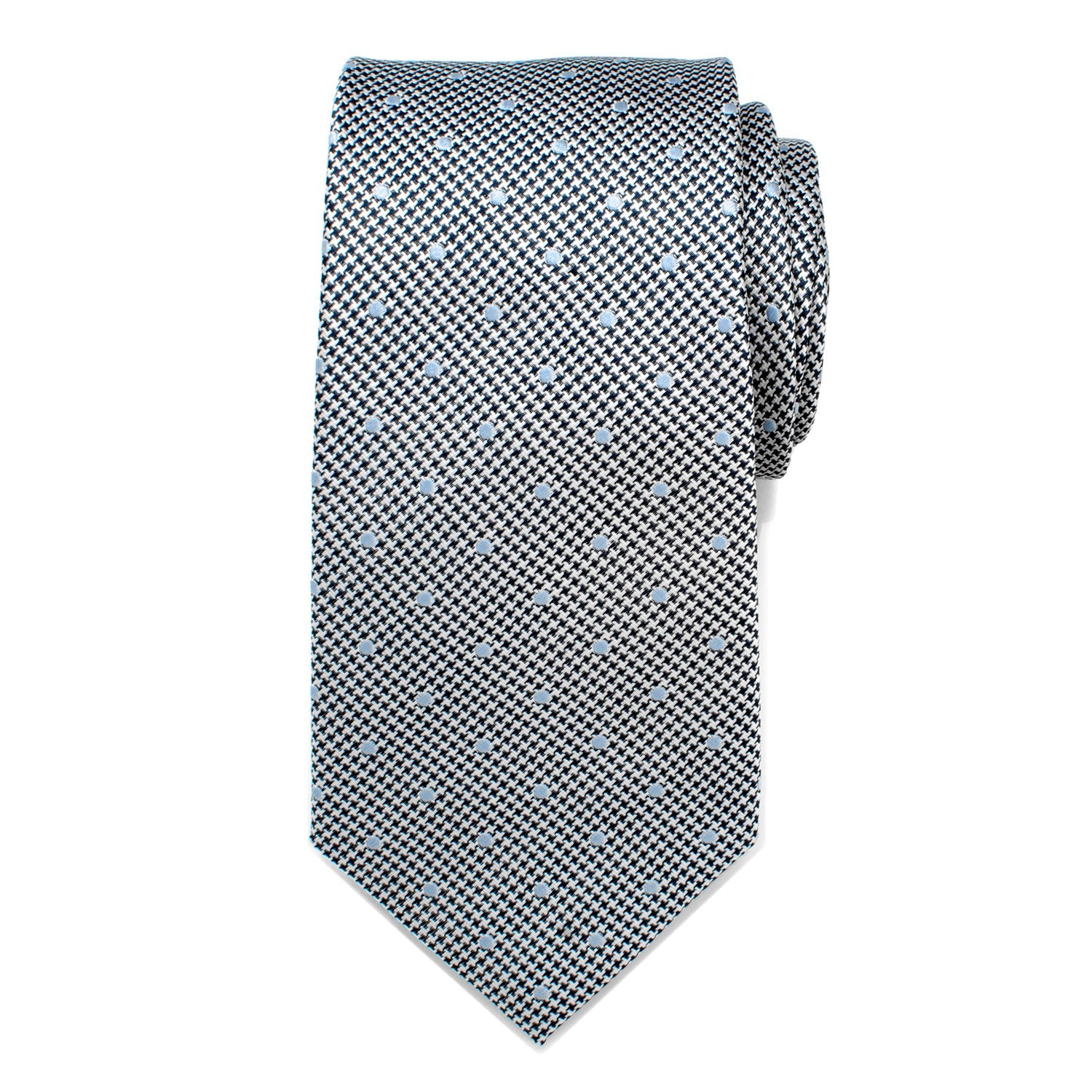 The Dotted Herringbone Gray Silk Tie by Cufflinks.com is a versatile silk tie featuring a stylish gray herringbone pattern with dotted accents, ideal for both formal and casual occasions.