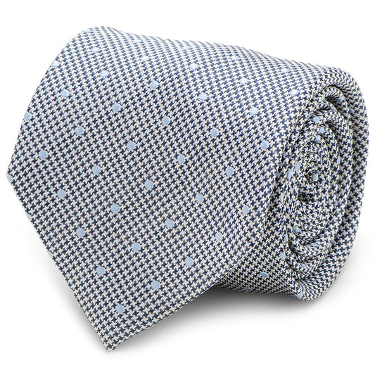 The Dotted Herringbone Gray Silk Tie by Cufflinks.com is a versatile silk tie featuring a stylish gray herringbone pattern with dotted accents, ideal for both formal and casual occasions.