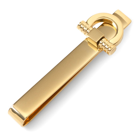 The Horse Bit Gold Stainless Steel Tie Bar from Cufflinks.com features a polished gold finish and decorative clasp, offering a refined men’s accessory inspired by classic horse bit design.
