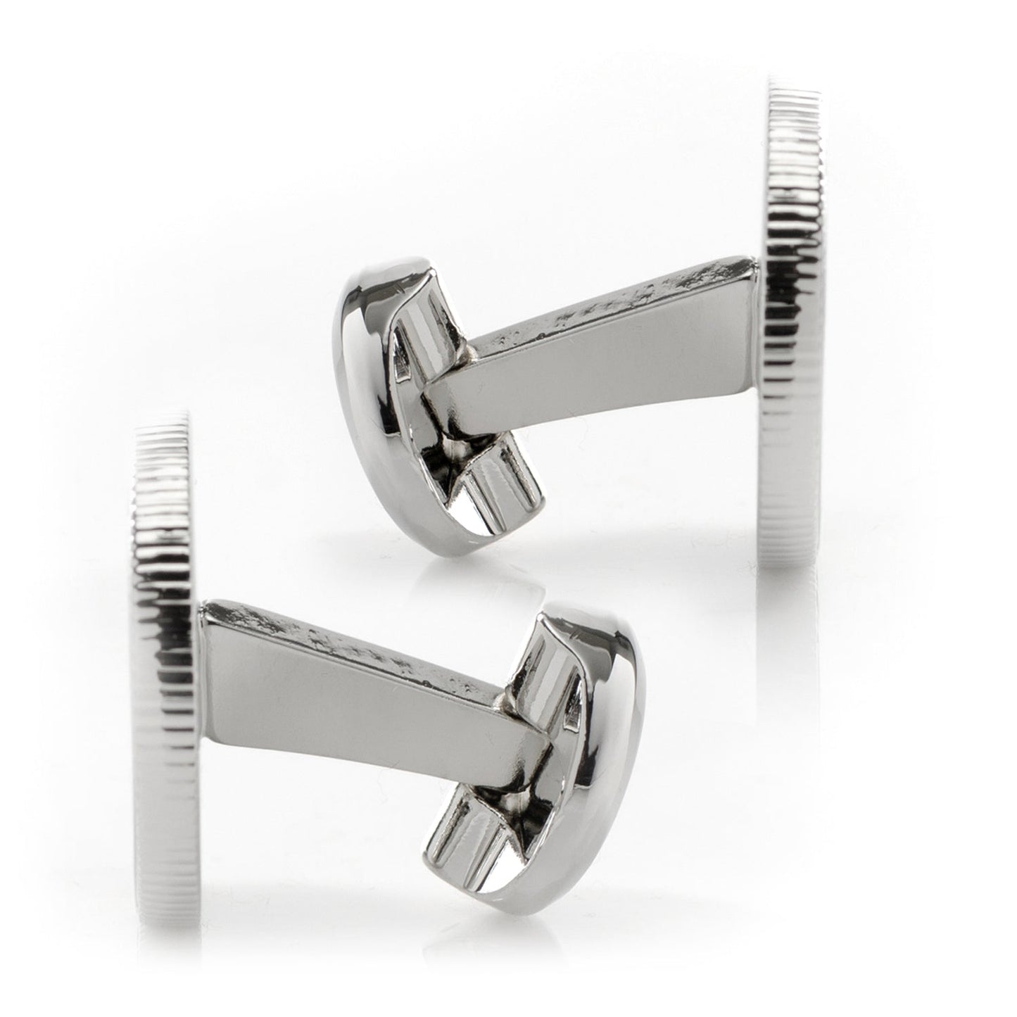 Hunter Silver Cufflinks by Cufflinks.com feature an engraved hunter aiming at flying birds above grass. With a brushed finish, they add rugged charm to any outfit.