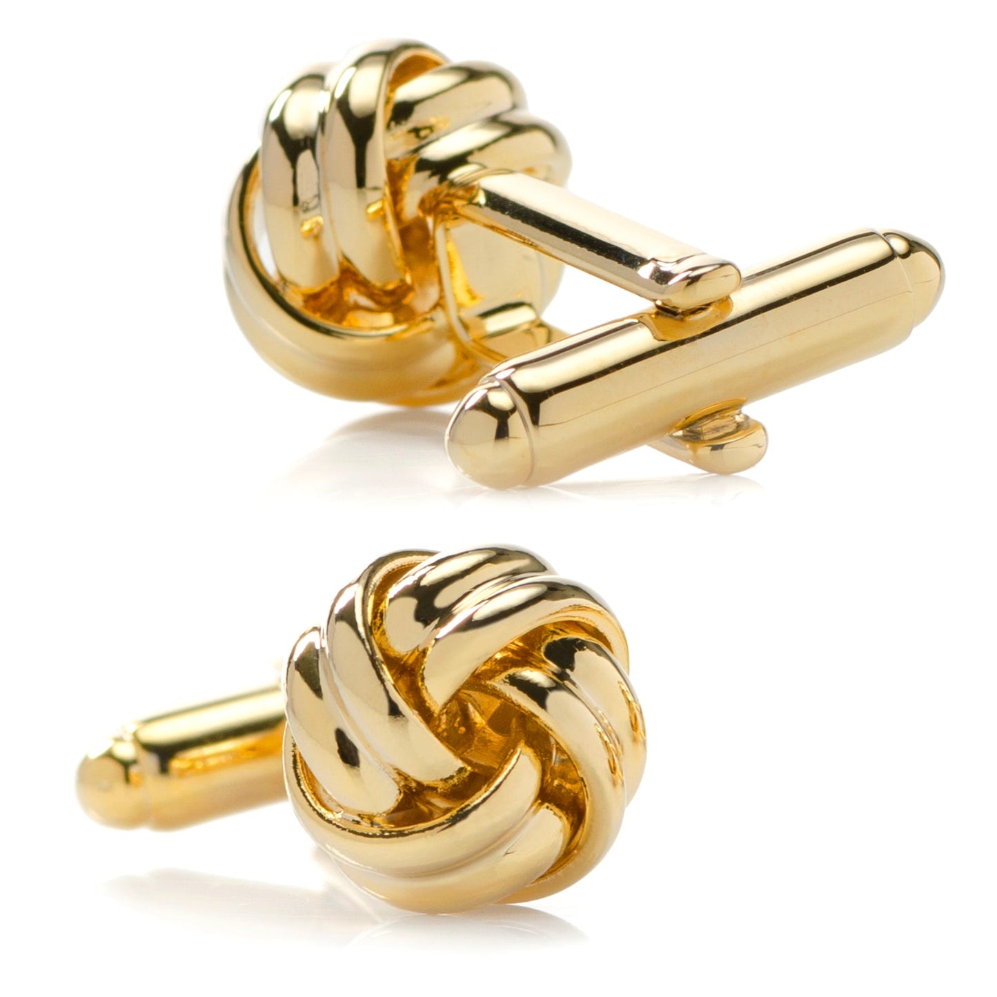 The Gold Knot 5-Stud Set by Cufflinks.com, arranged on a white background, offers matching gold knot cufflinks and tuxedo studs—ideal wedding accessories for a polished, timeless look.