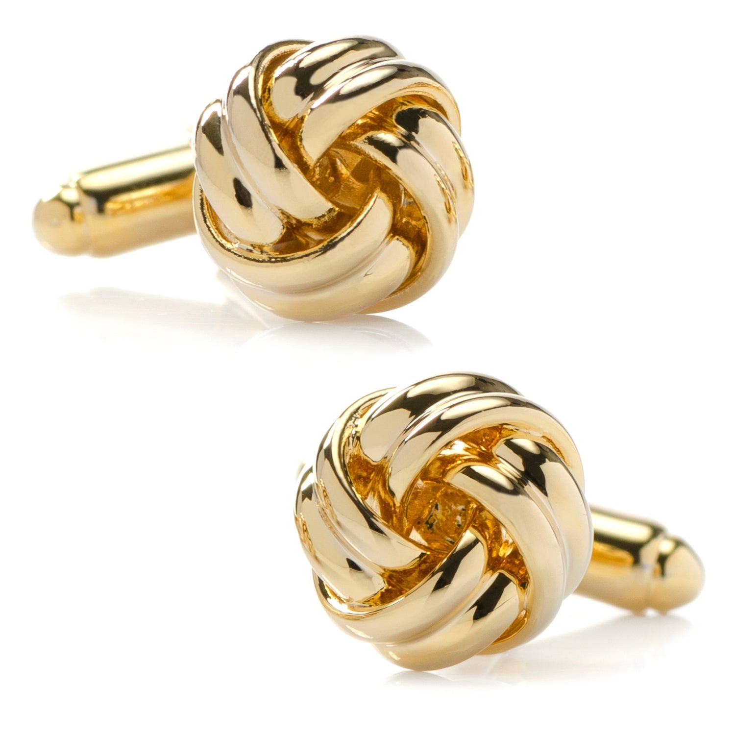 The Gold Knot 5-Stud Set by Cufflinks.com, arranged on a white background, offers matching gold knot cufflinks and tuxedo studs—ideal wedding accessories for a polished, timeless look.