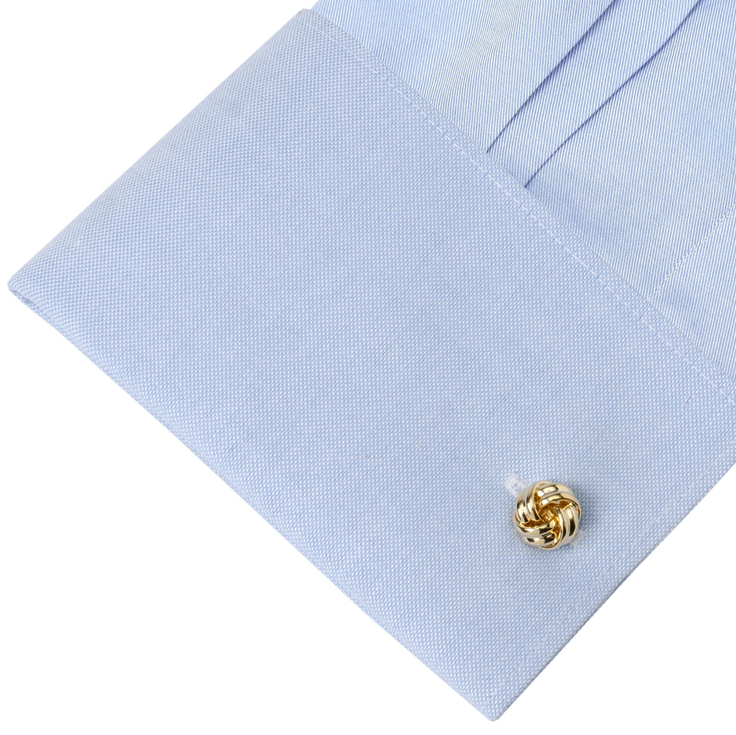 The Gold Knot 5-Stud Set by Cufflinks.com, arranged on a white background, offers matching gold knot cufflinks and tuxedo studs—ideal wedding accessories for a polished, timeless look.