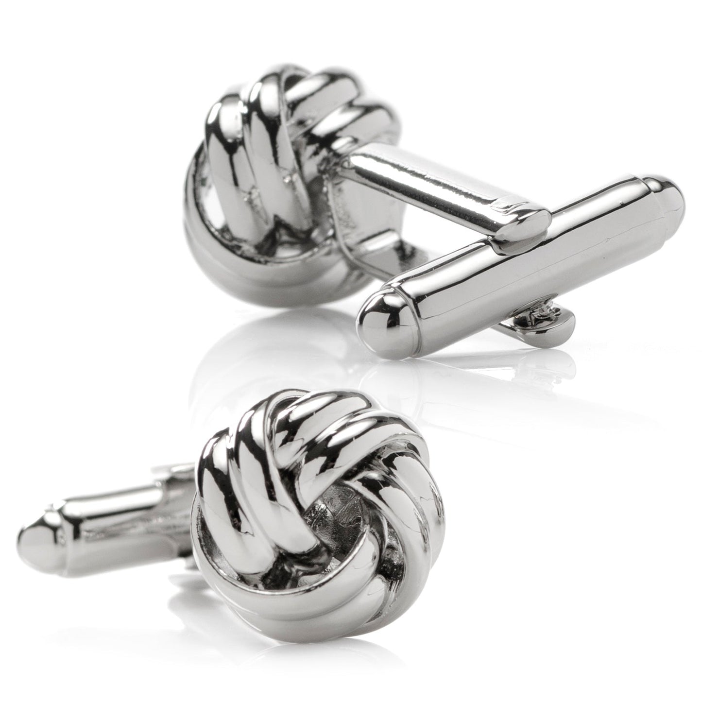 The Silver Knot Cufflinks by Cufflinks.com, displayed on a white background, are perfect for adding a refined touch to your French cuffs.