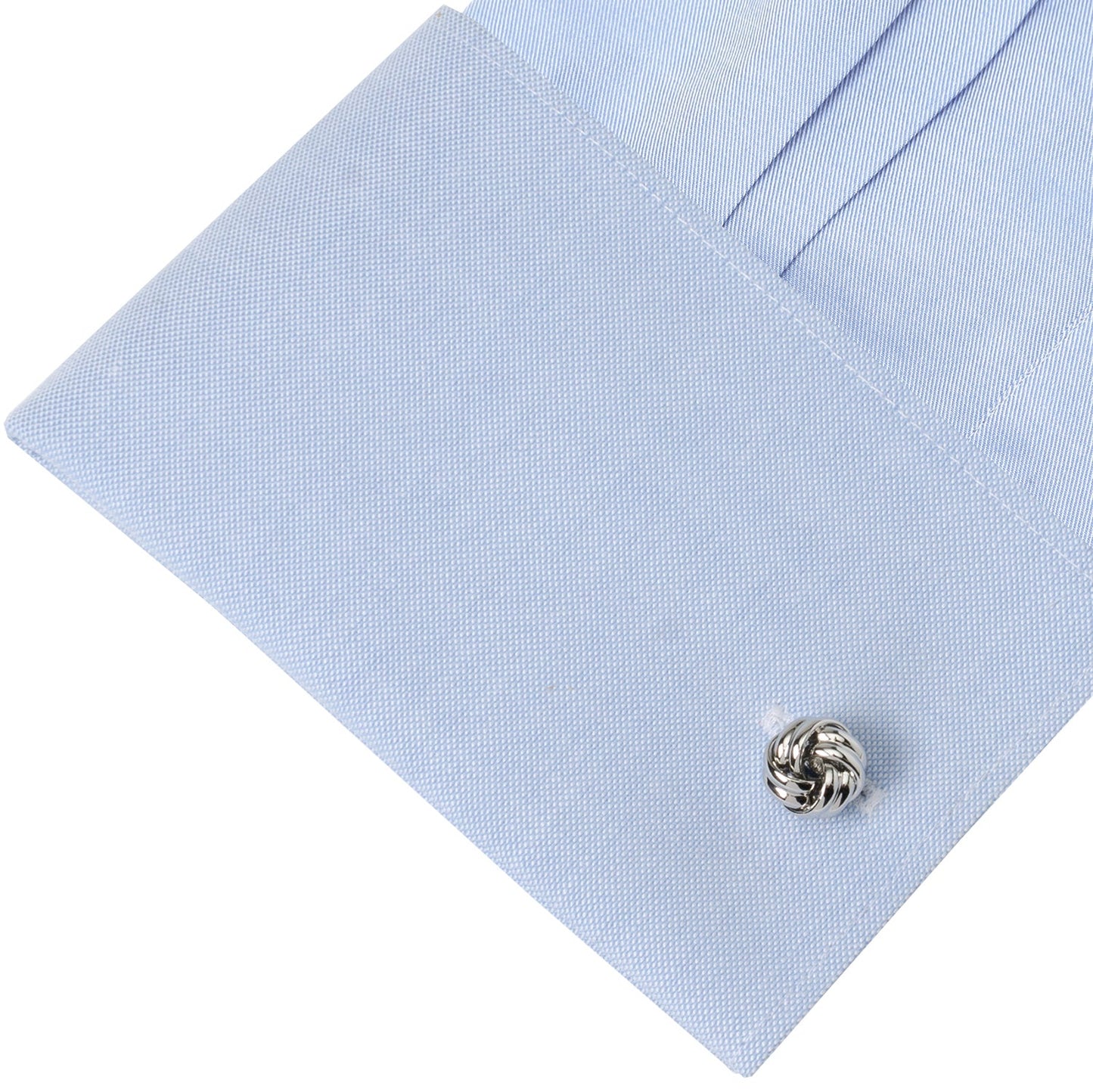 The Silver Knot Cufflinks by Cufflinks.com, displayed on a white background, are perfect for adding a refined touch to your French cuffs.