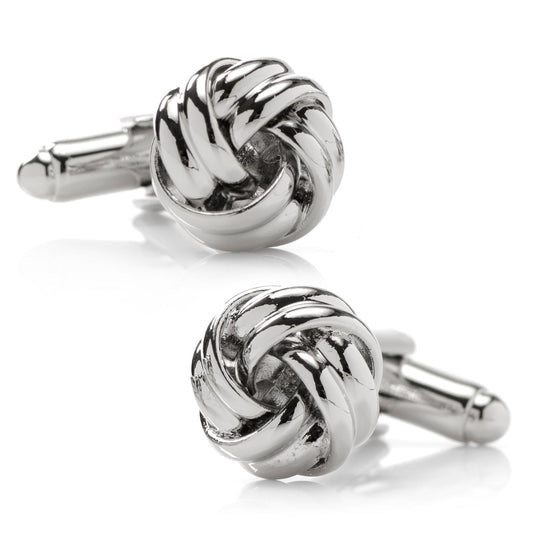 The Silver Knot Cufflinks by Cufflinks.com, displayed on a white background, are perfect for adding a refined touch to your French cuffs.