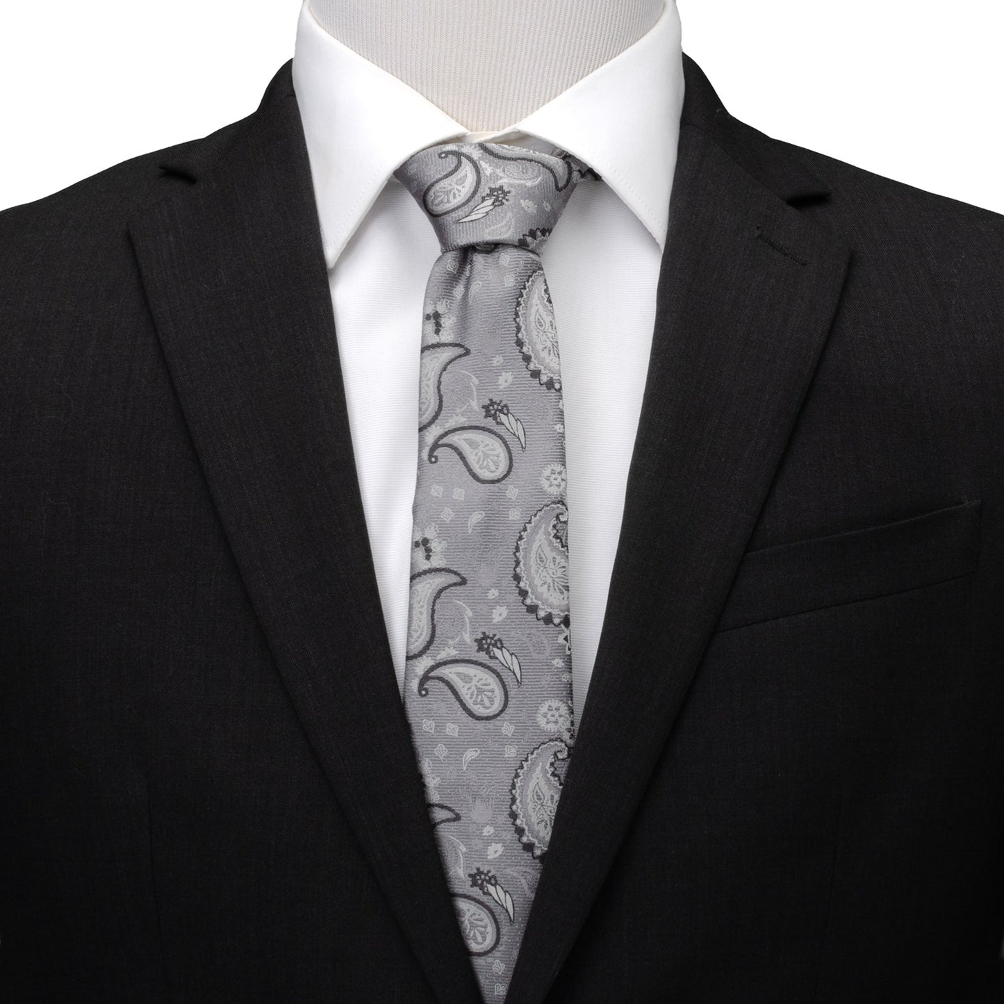 The Gray Paisley Men's Tie by Cufflinks.com features an elegant paisley pattern in shades of gray and silver.