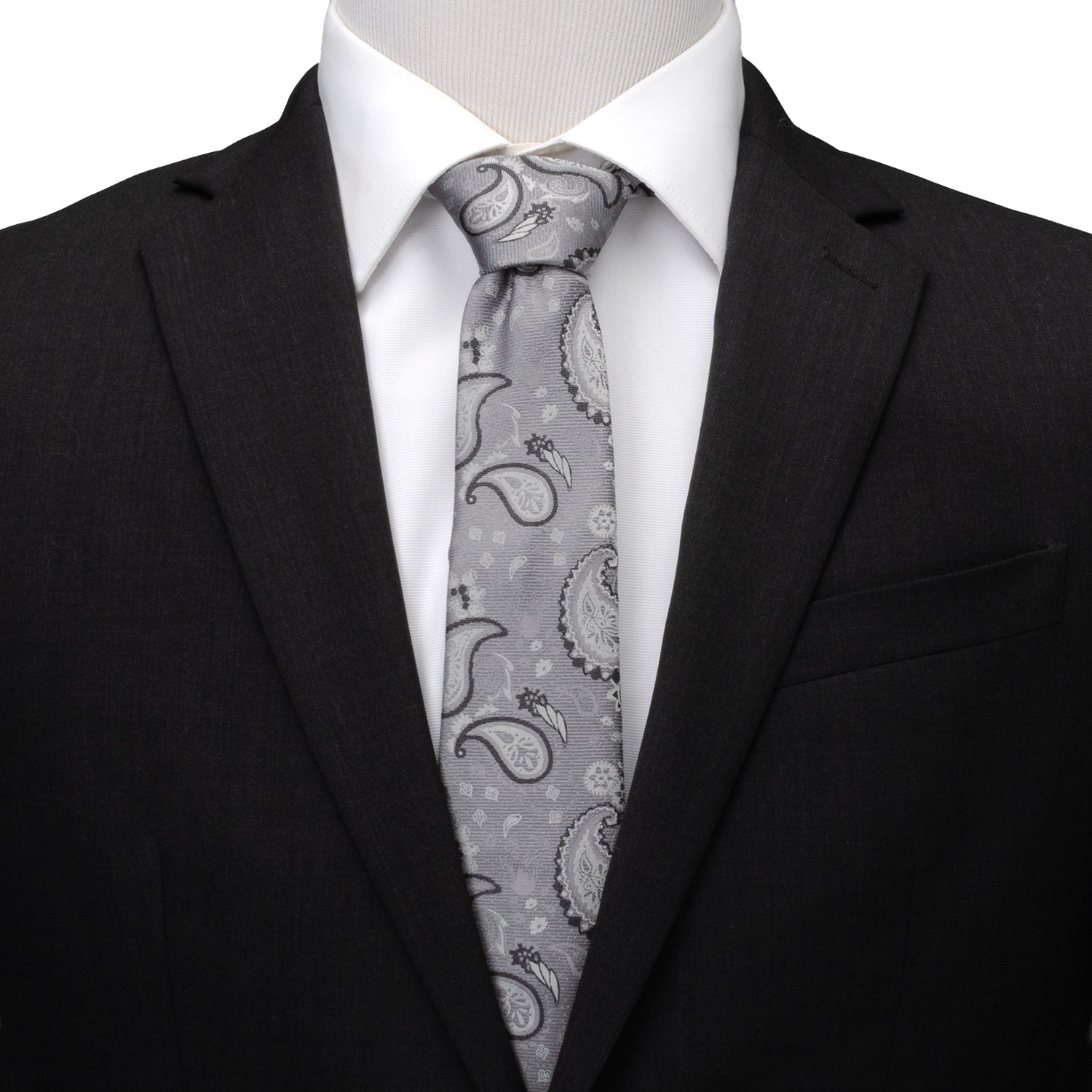 The Gray Paisley Men's Tie by Cufflinks.com features an elegant paisley pattern in shades of gray and silver.