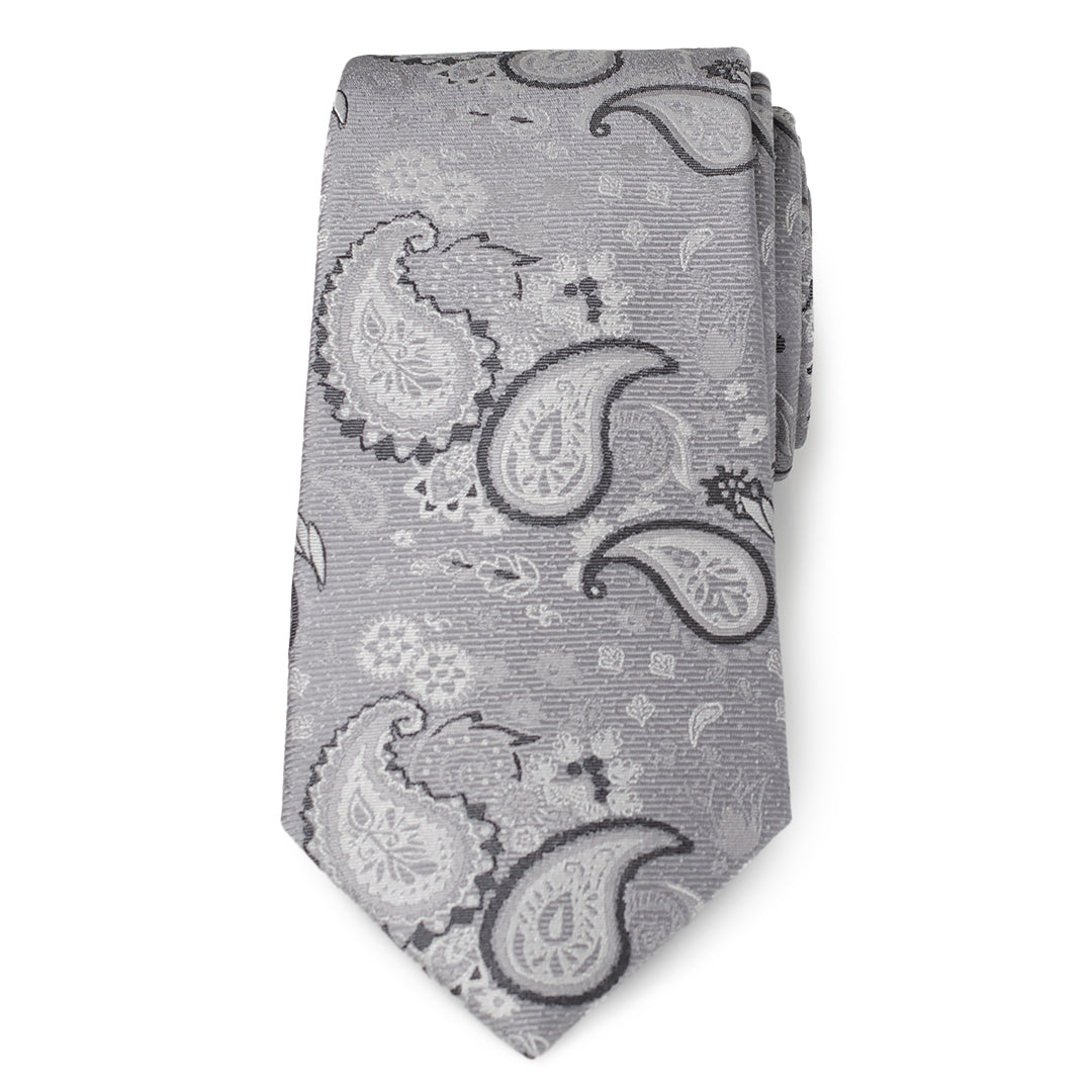 The Gray Paisley Men's Tie by Cufflinks.com features an elegant paisley pattern in shades of gray and silver.