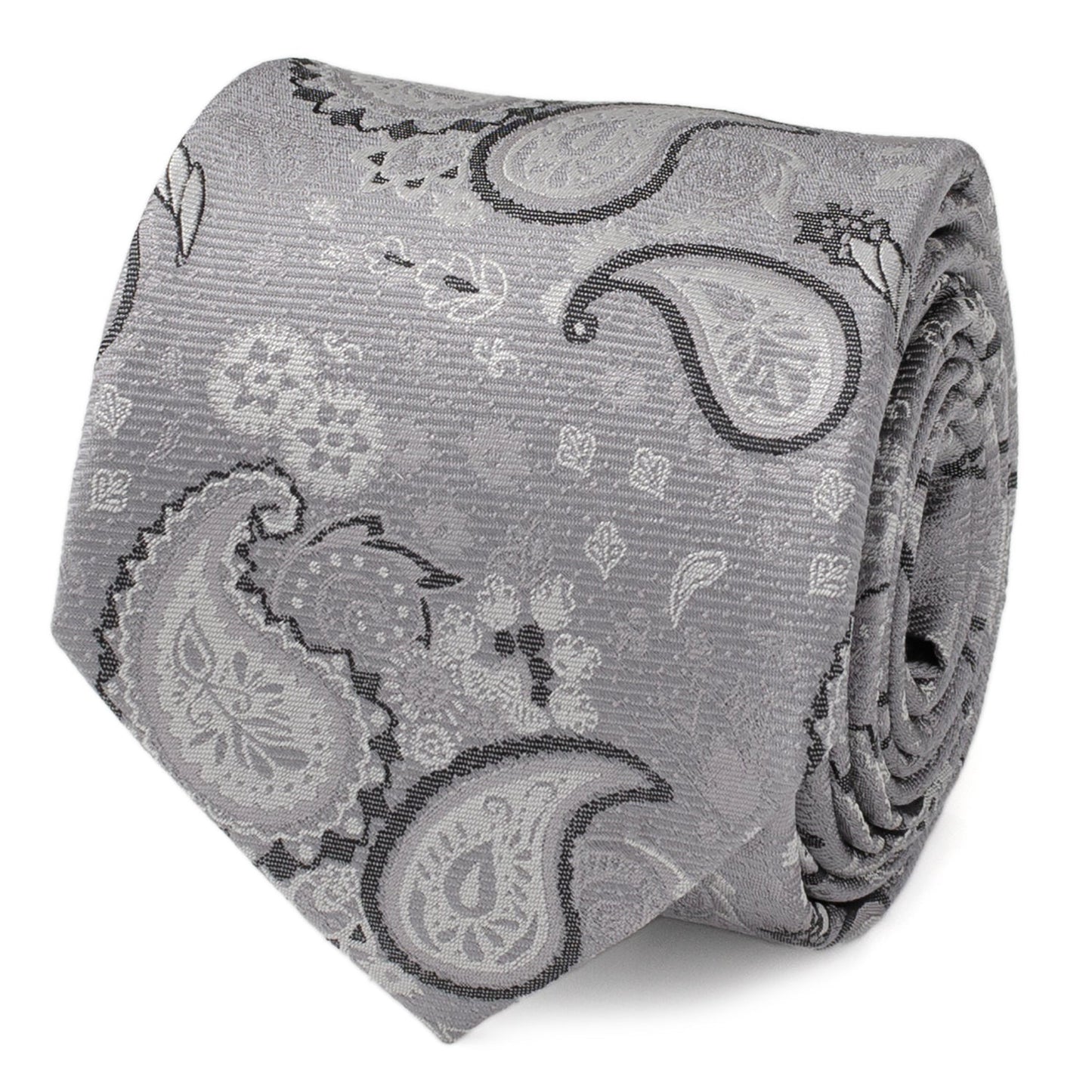 The Gray Paisley Men's Tie by Cufflinks.com features an elegant paisley pattern in shades of gray and silver.