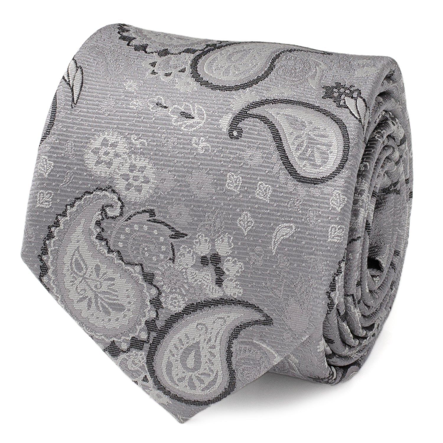 The Gray Paisley Men's Tie by Cufflinks.com features an elegant paisley pattern in shades of gray and silver.
