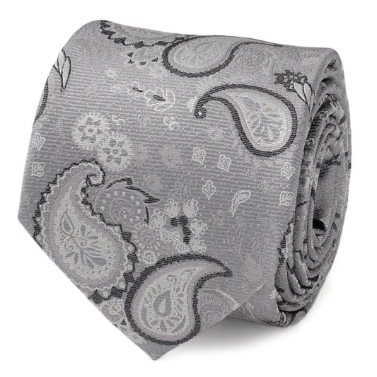 The Gray Paisley Men's Tie by Cufflinks.com features an elegant paisley pattern in shades of gray and silver.