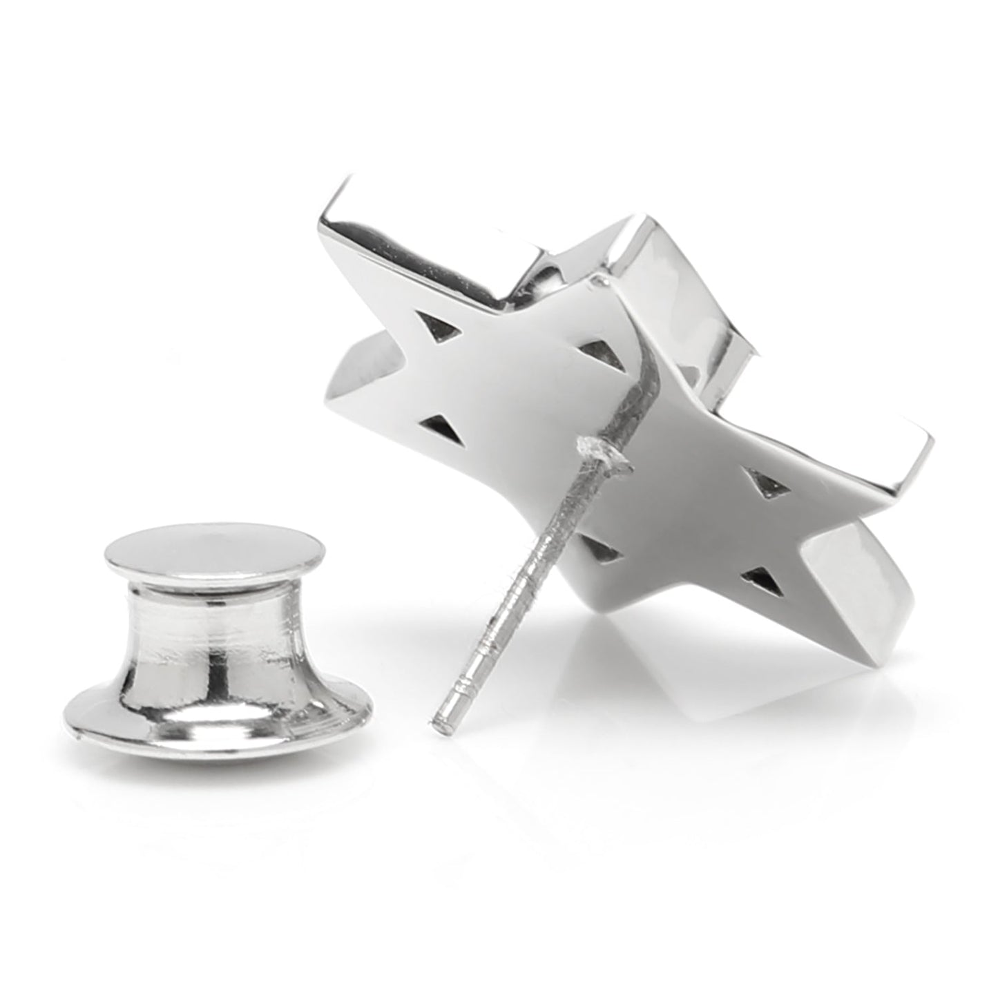 The Star of David Stainless Steel Lapel Pin by Cufflinks.com features interlocking triangles and a textured background, making it a stylish formal accessory.