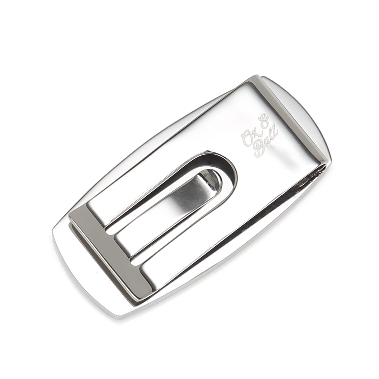 The Cufflinks.com Stainless Steel Inlaid Black Carbon Fiber Money Clip features a rectangular silver design with a textured black center, shown on a white background.