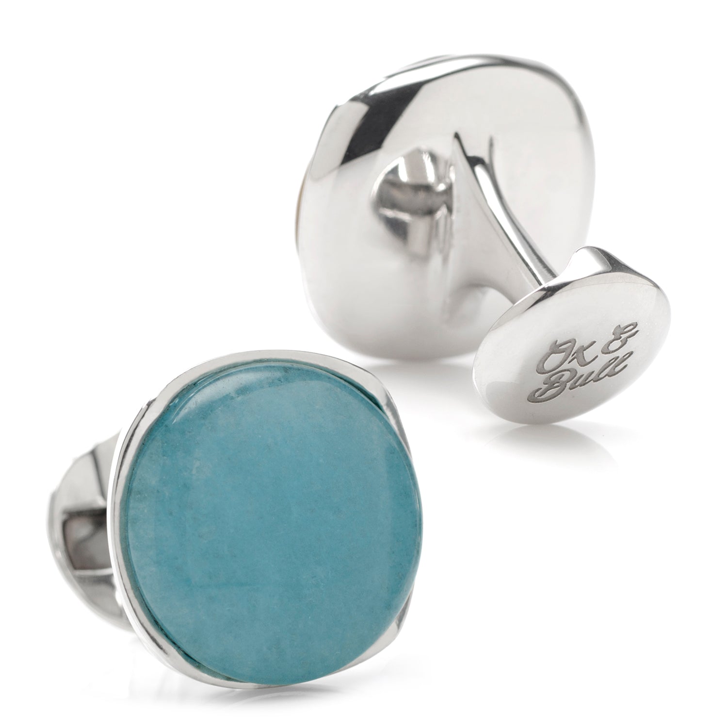 The Sterling Silver Classic Formal Aquamarine Jade Cufflinks from Cufflinks.com showcase light blue aquamarine jade gems set in sterling silver.