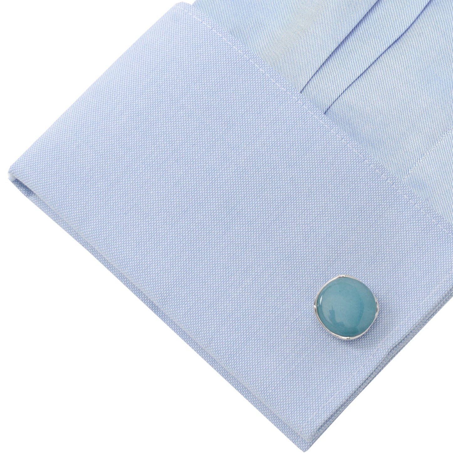 The Sterling Silver Classic Formal Aquamarine Jade Cufflinks from Cufflinks.com showcase light blue aquamarine jade gems set in sterling silver.