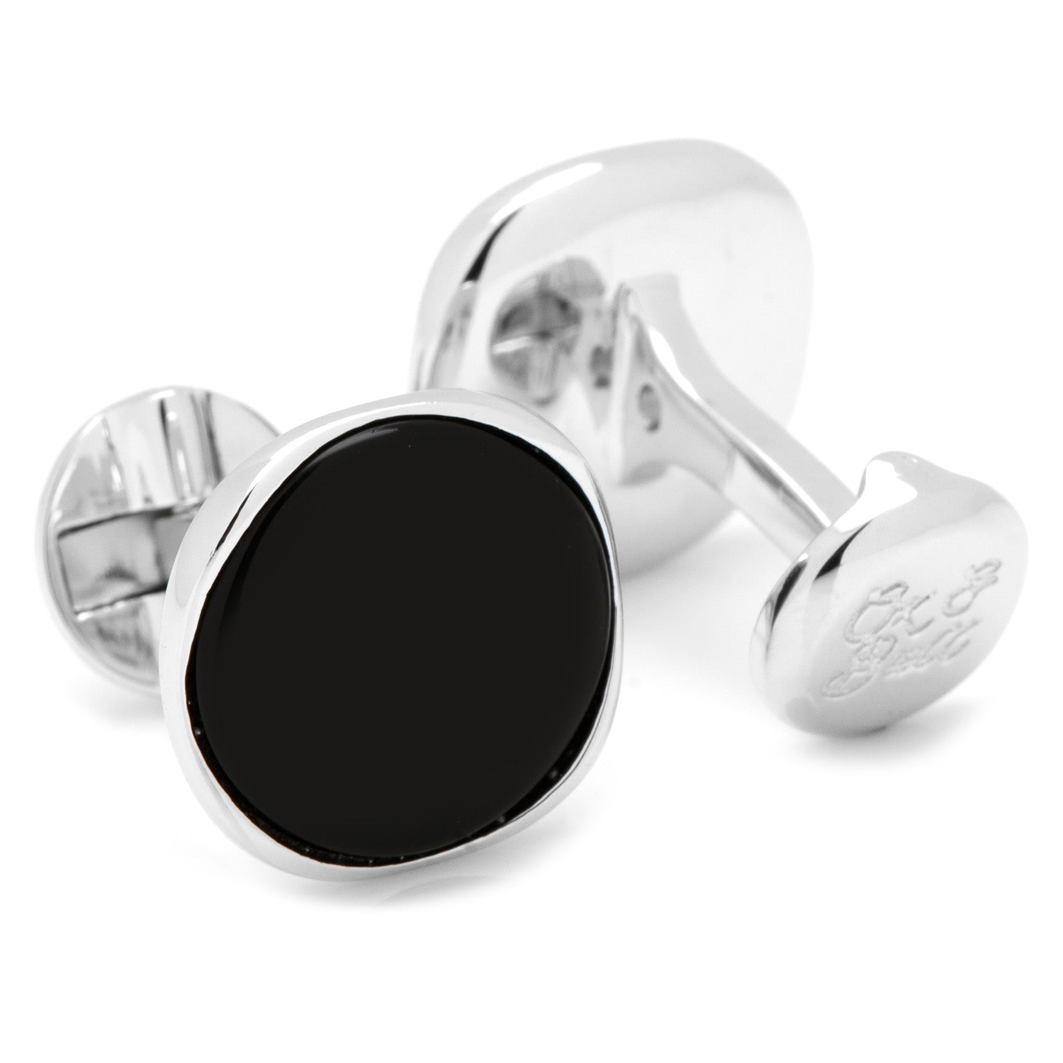 The Sterling Silver Classic Formal Onyx Cufflinks by Cufflinks.com feature oval-shaped onyx faces and are elegantly displayed on a white background.