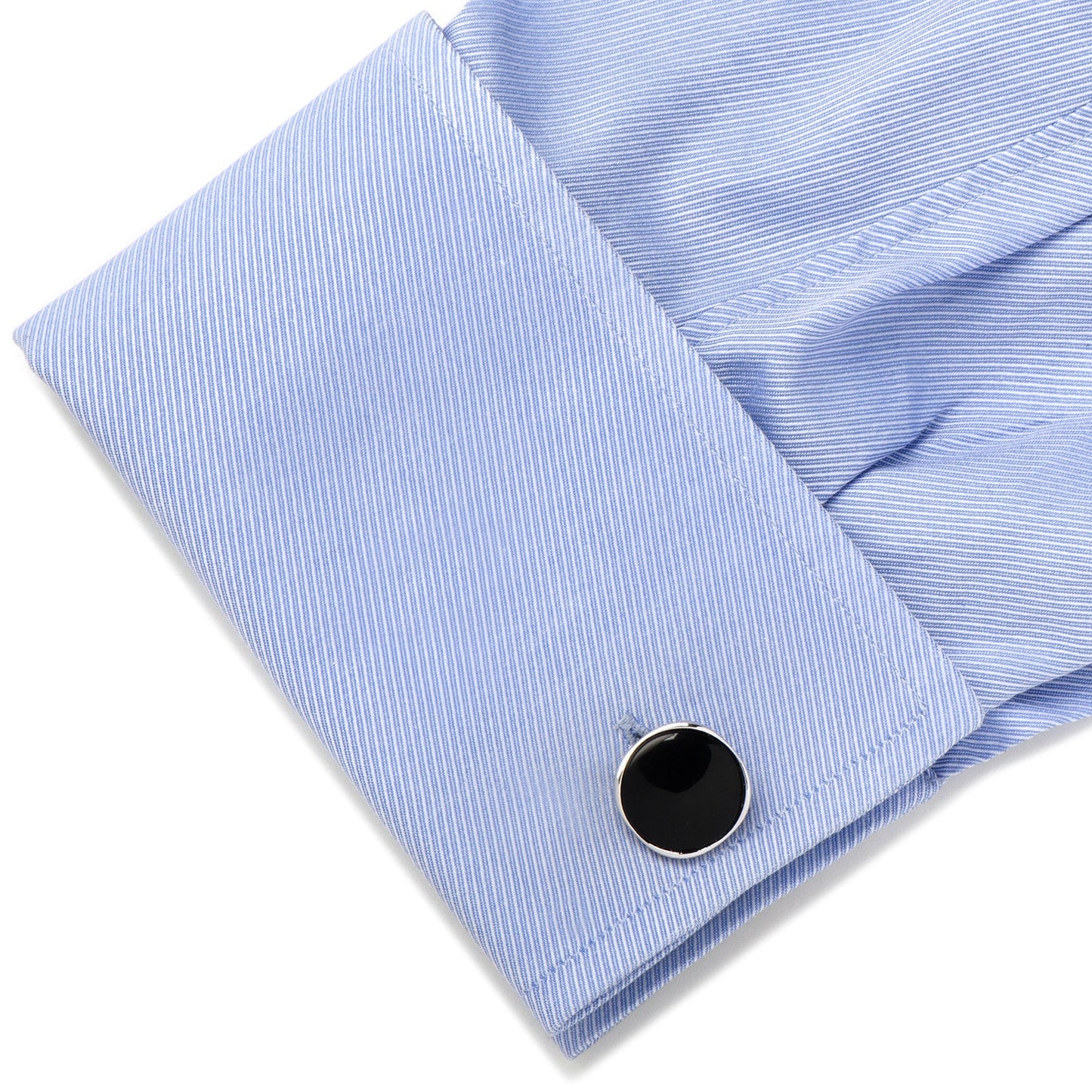 The Sterling Silver Classic Formal Onyx Cufflinks by Cufflinks.com feature oval-shaped onyx faces and are elegantly displayed on a white background.